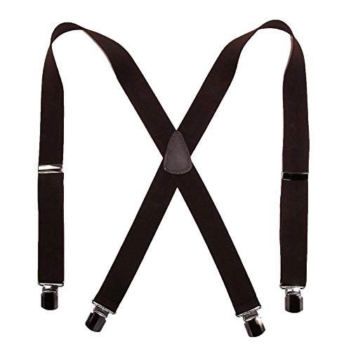 CTM Men's Elastic with Anti Slip Pin Clip 1 1/2 Inch Solid Suspenders