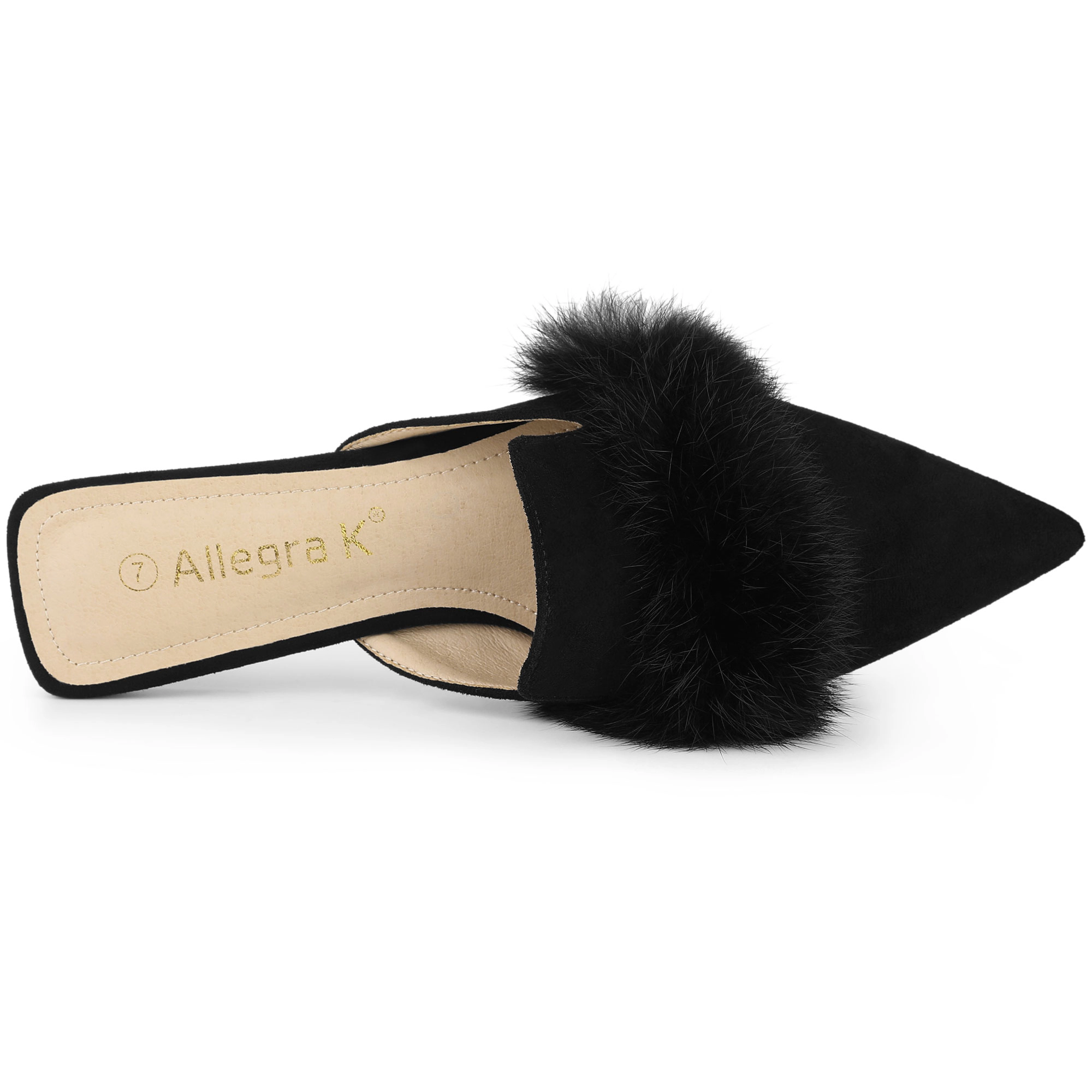 BLISSFUL STEP Women's Faux Suede Fur Pointed Toe Slip-on Flat Slide Mules