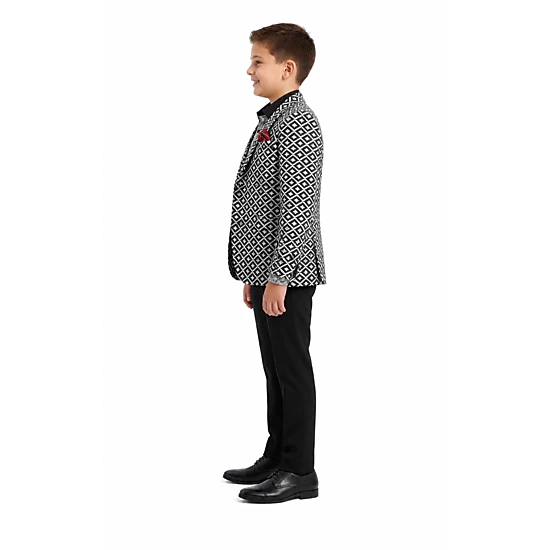 Elie Balleh Boys Slim Fit Stamp Boucle Blazer