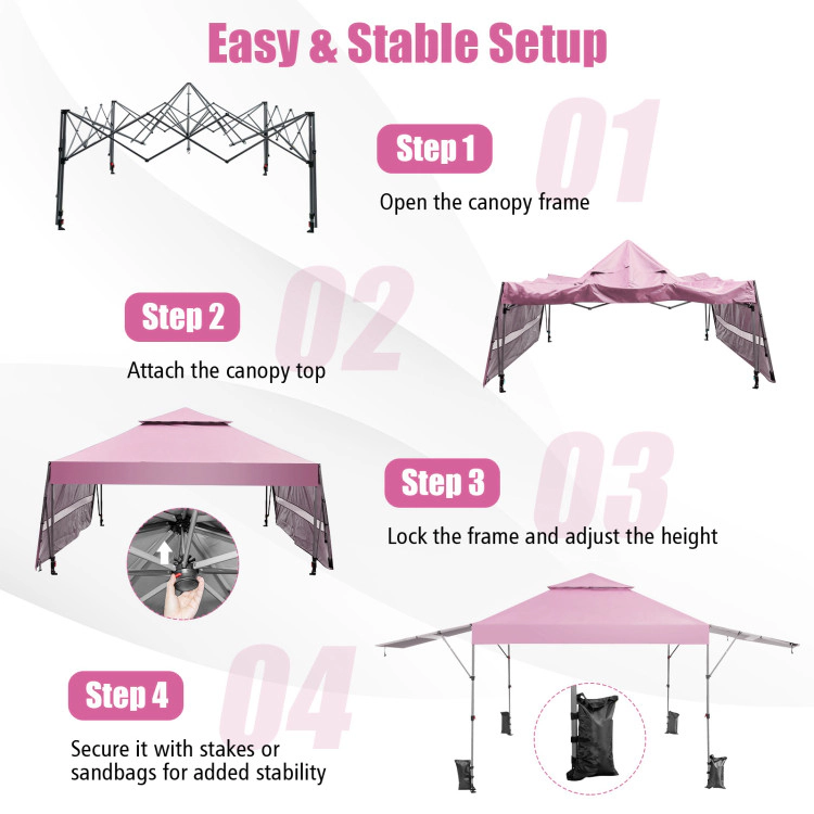 Hivvago 10 x 17.6 Feet Outdoor Instant Pop-up Canopy Tent with Dual Half Awnings