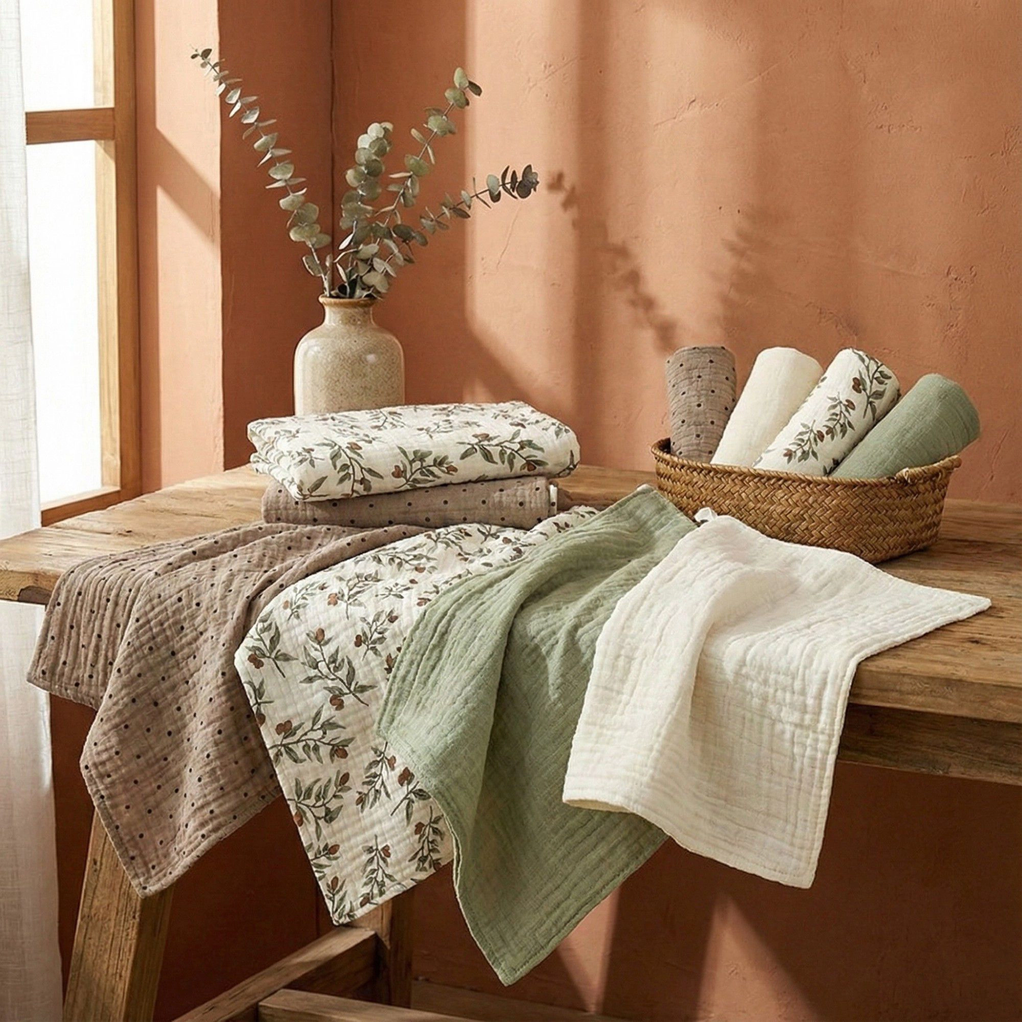 Alilang Unisex Soft Cotton Textured Kitchen Cleaning Cloths Hanging Dish Towels Floral and Solid Mix 4 Pack