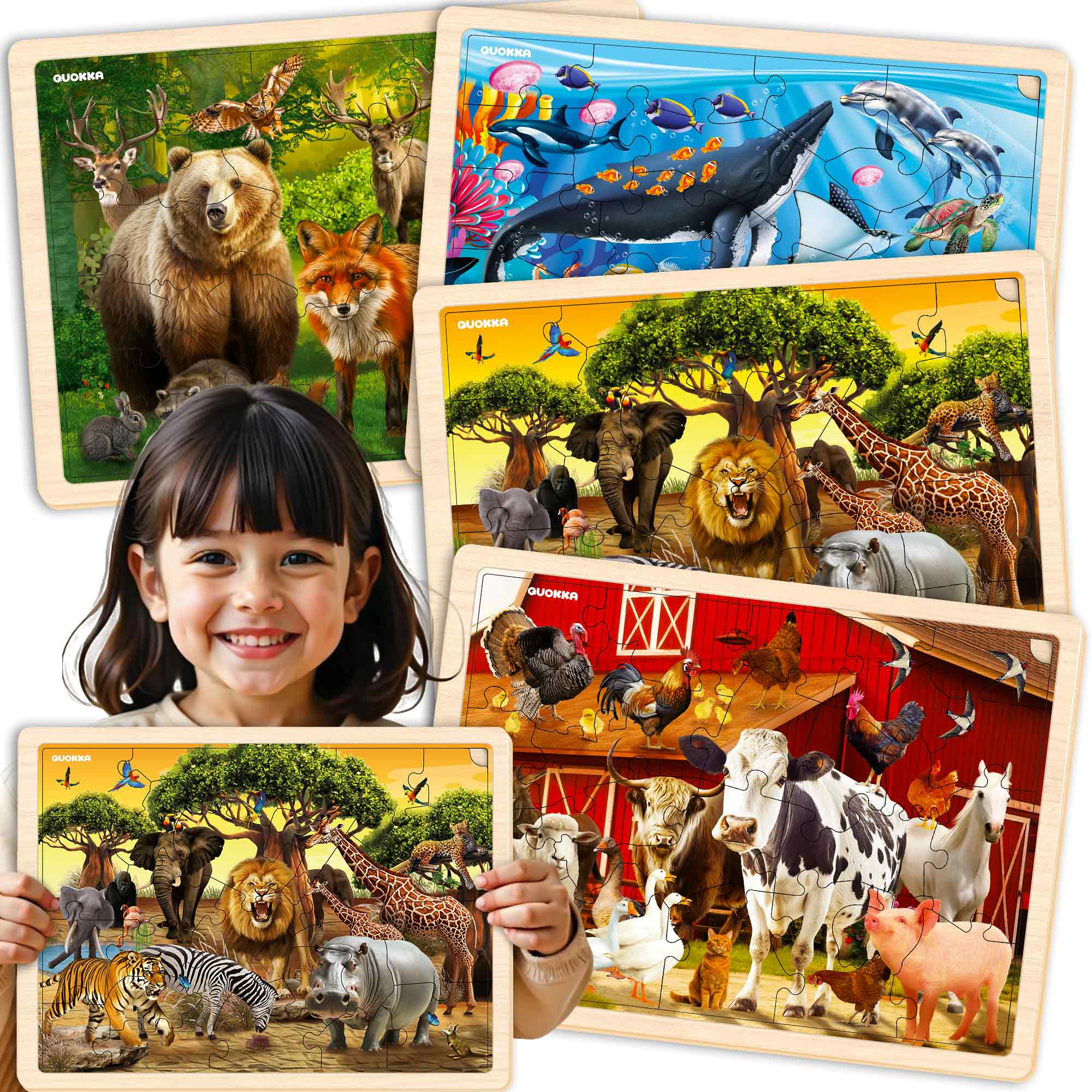 QUOKKA Montessori Wooden Jigsaw Puzzles, 24, 36 & 48 Piece Puzzle