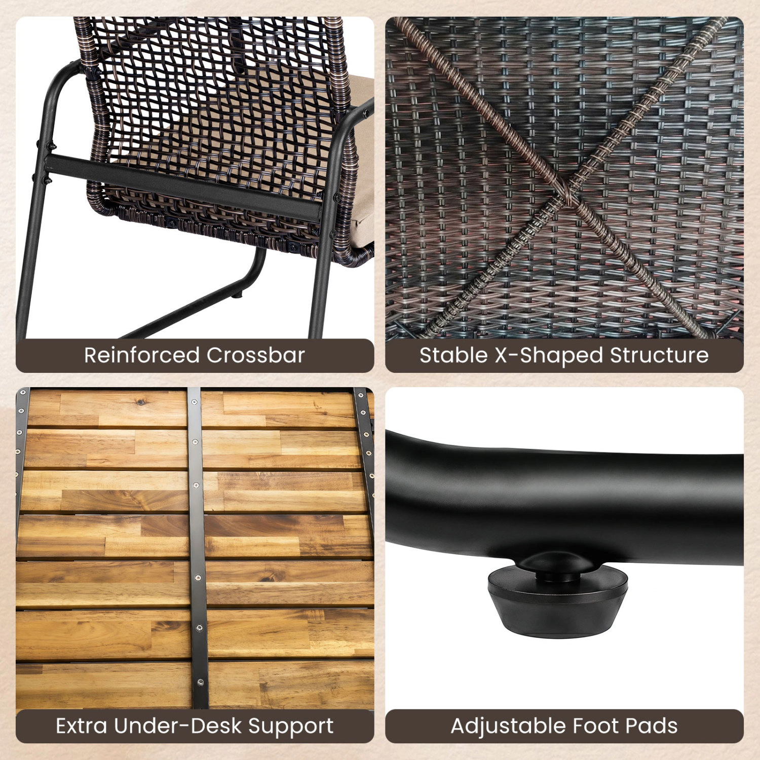 Hivvago 8 Pieces Patio Furniture Set With Acacia Wood Coffee Table And Zippered Cushions