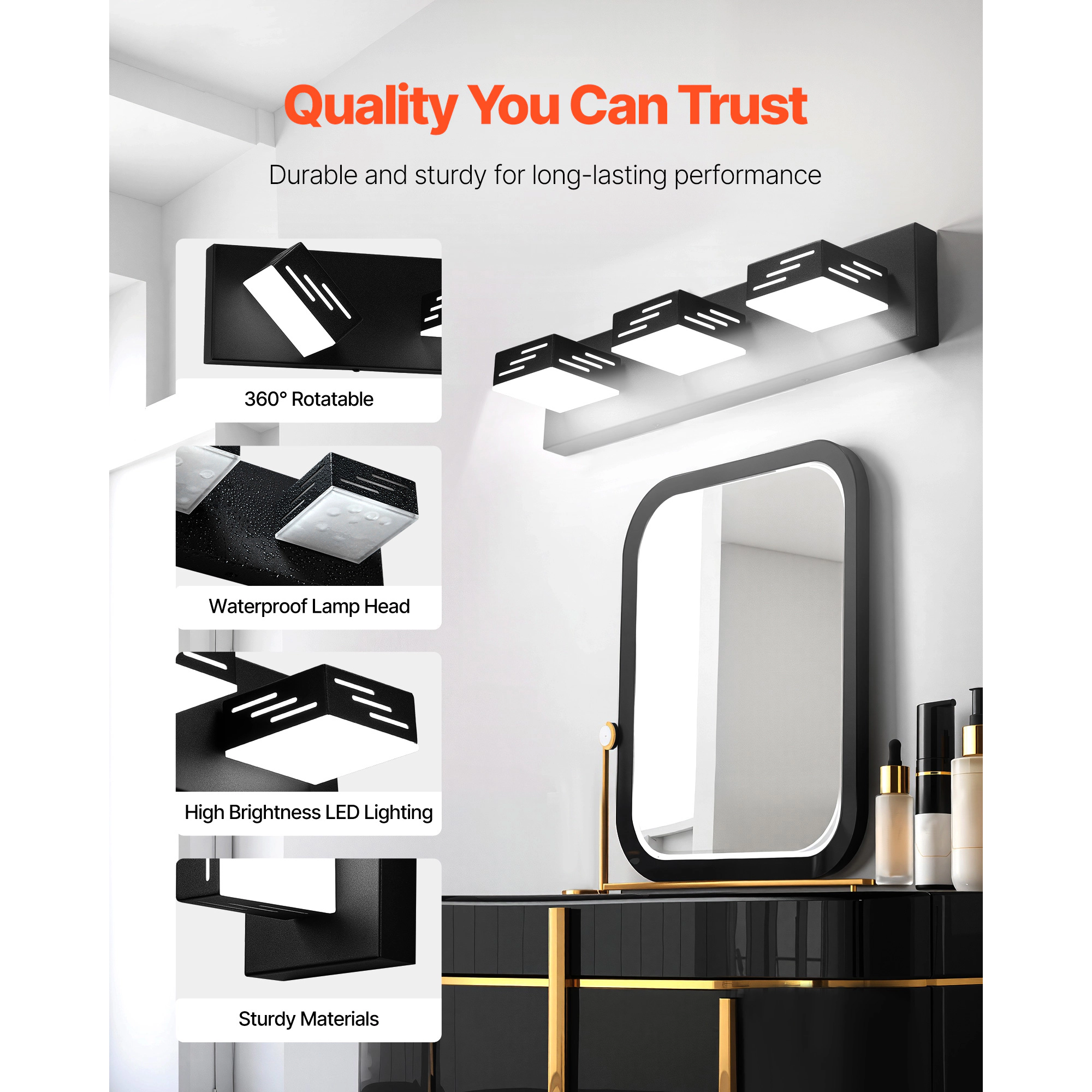 HONGGE LED Modern Vanity Light Fixture Over Mirror, with IP44 Waterproof, 6000K, Wall Lighting for Bathroom, Living Room