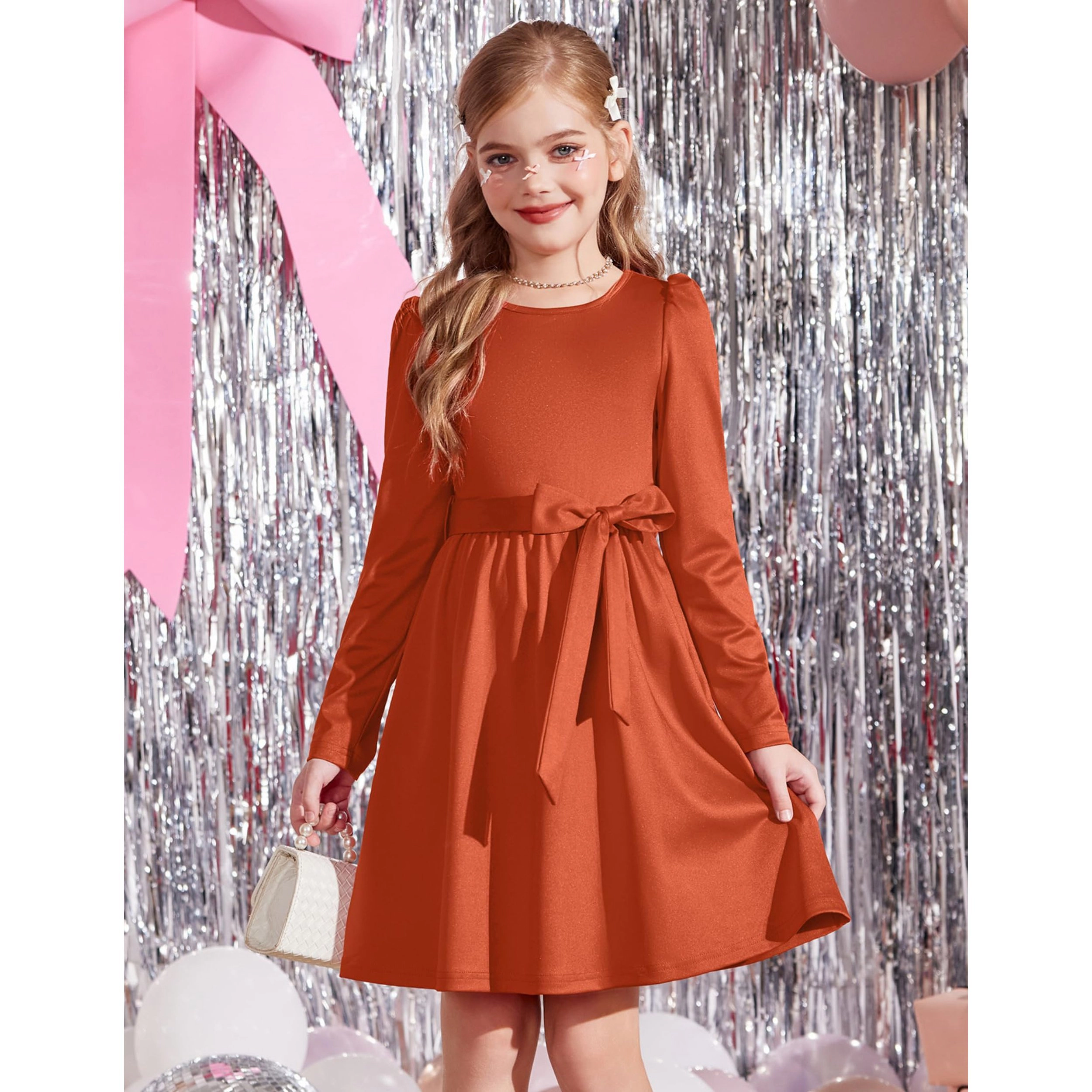 Arshiner Girls Dress Long Sleeve Knee Length Elegant Tween