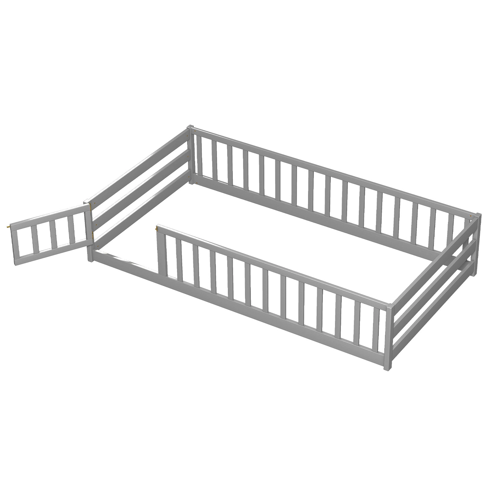 SUGIFT Lockable Door and Full-Length Fence Pine Wood Twin Kids Montessori Floor Bed