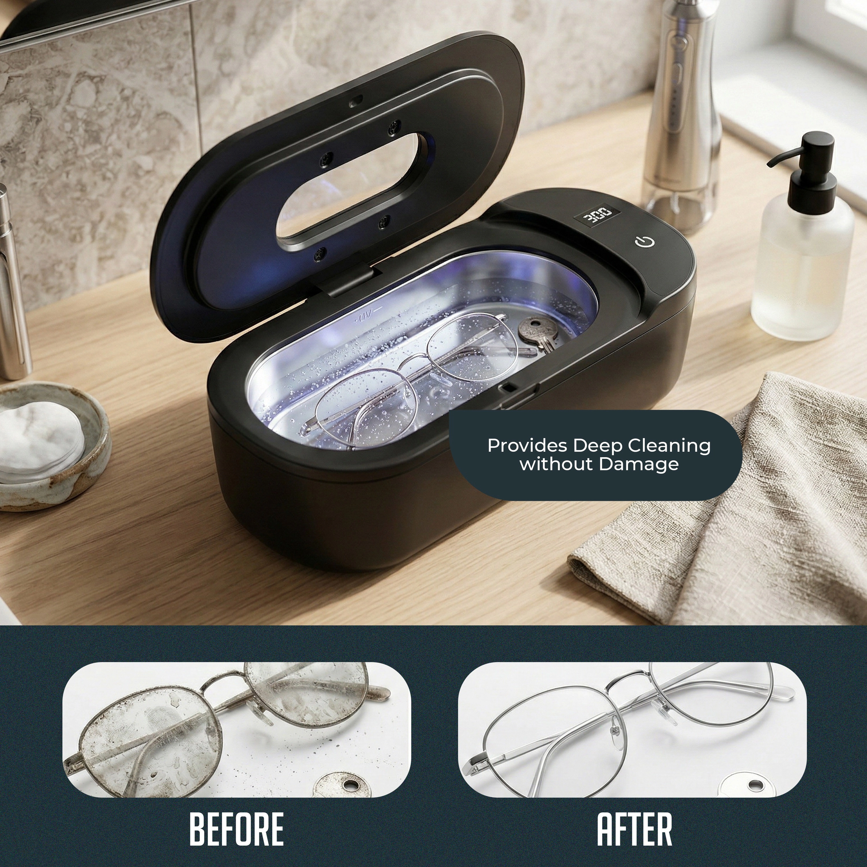 Luminuxe Portable Ultrasonic Jewelry Cleaner, 48KHz Deep Cleaning Machine for Jewelry, Eyeglasses, Watches, Lightweight
