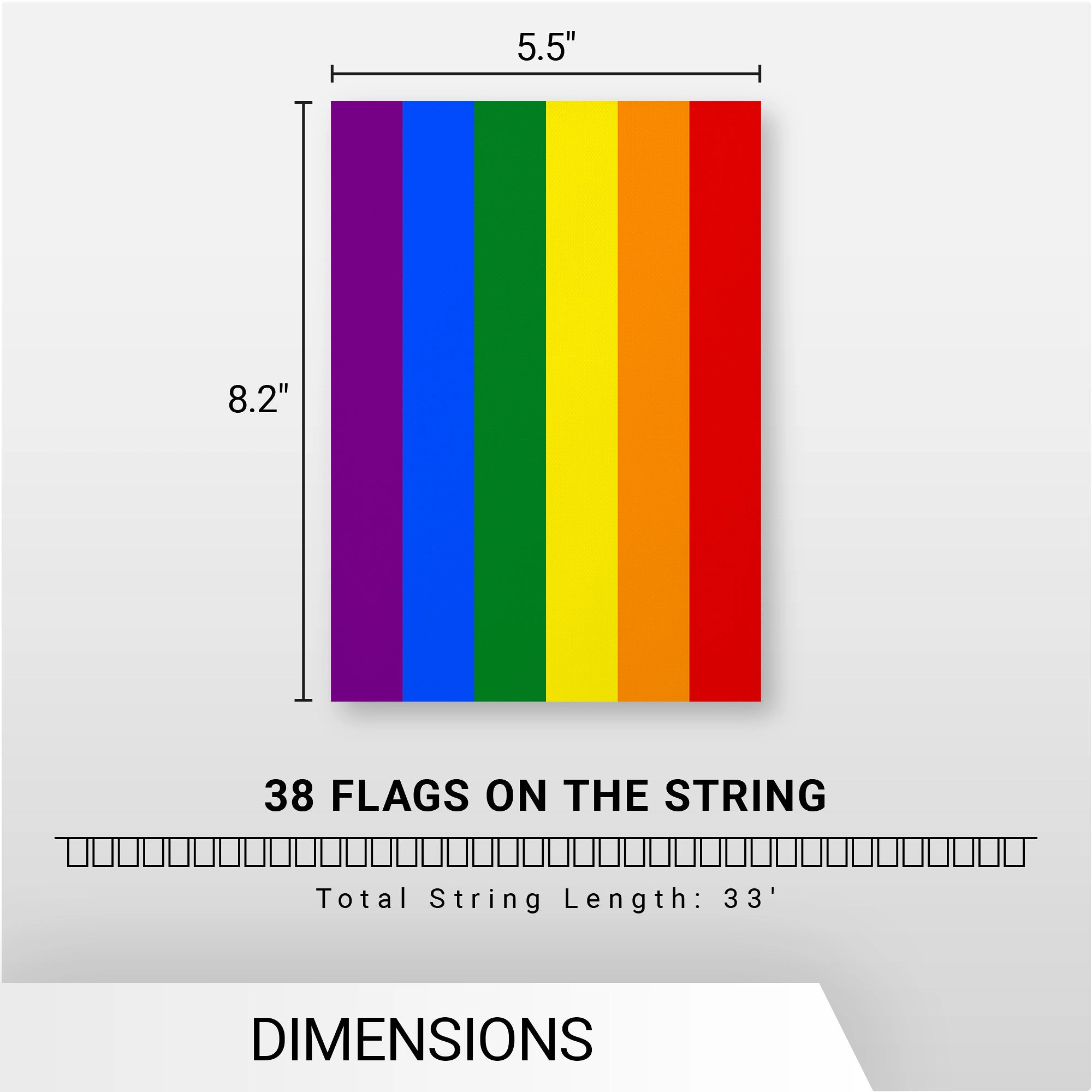 G128 Rainbow LGBT Pride Bunting Banner - 33 ft String with 38 Mini Flags, 150D Polyester, 8.2 x 5.5 in Flags