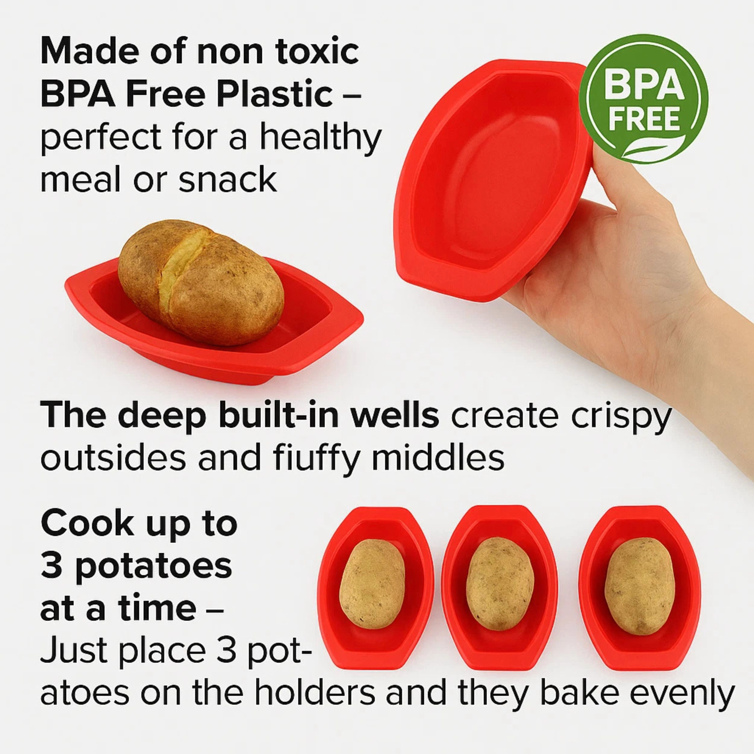 Home Collection Microwave Potato Cooker Trays BPA-Free Plastic Potato Baker Pack of 3