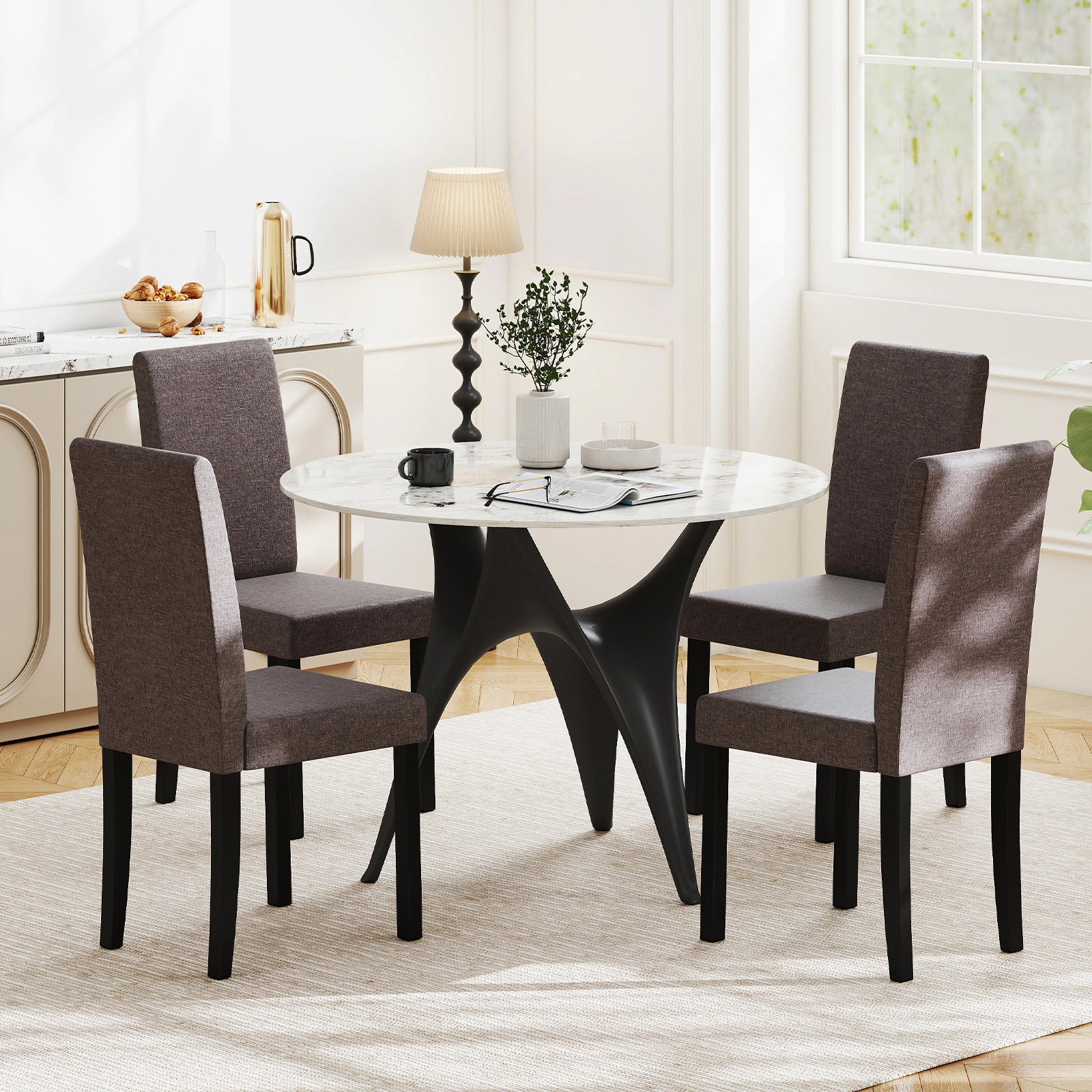 SUGIFT Set of 2 Mid-Century Modern Fabric Upholstered Dining Parson Chairs 330-Lb Capacity 35.5-in Tall Brown Faux Linen