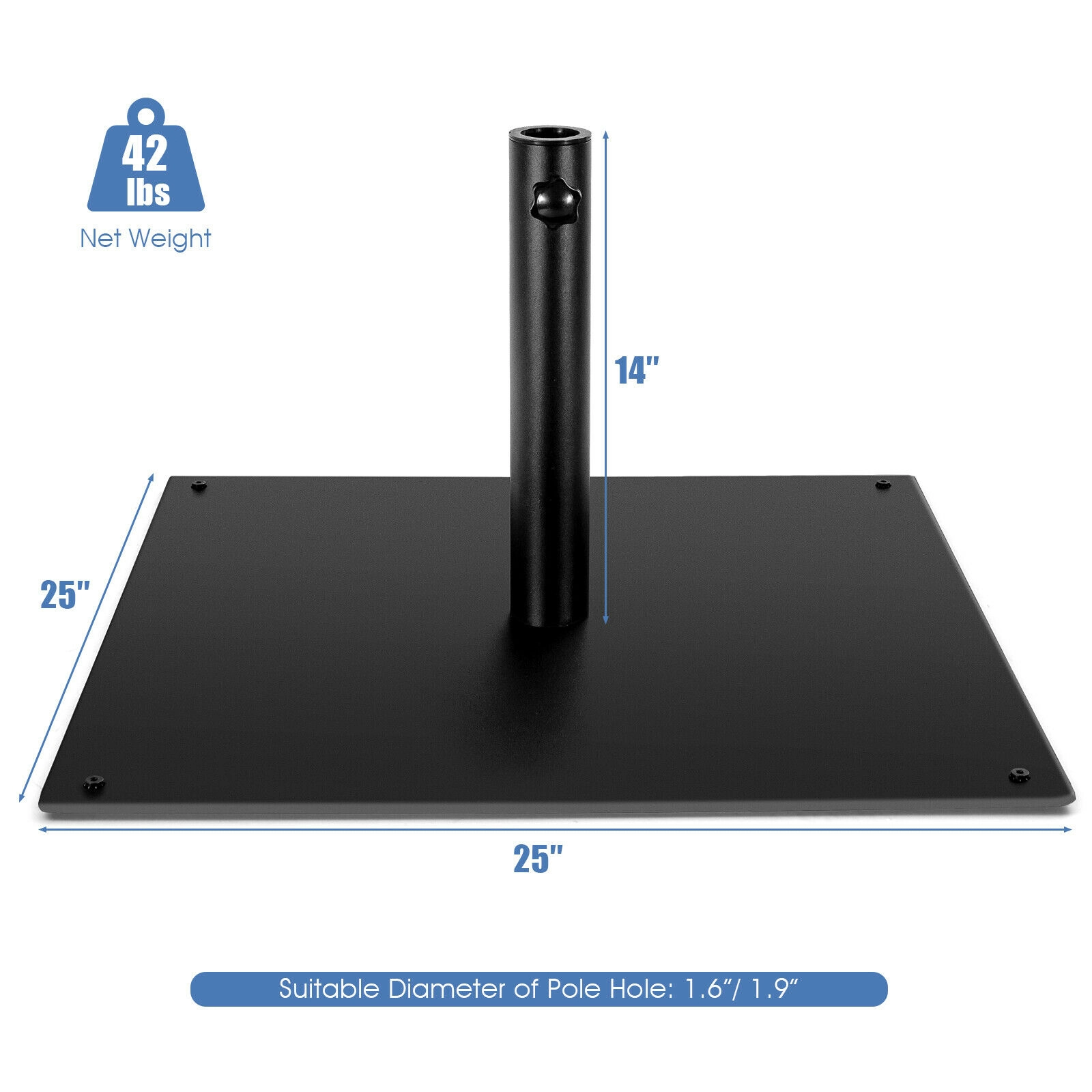 Hivvago 42 Lbs Weighted 25 Inch Square Patio Umbrella Base