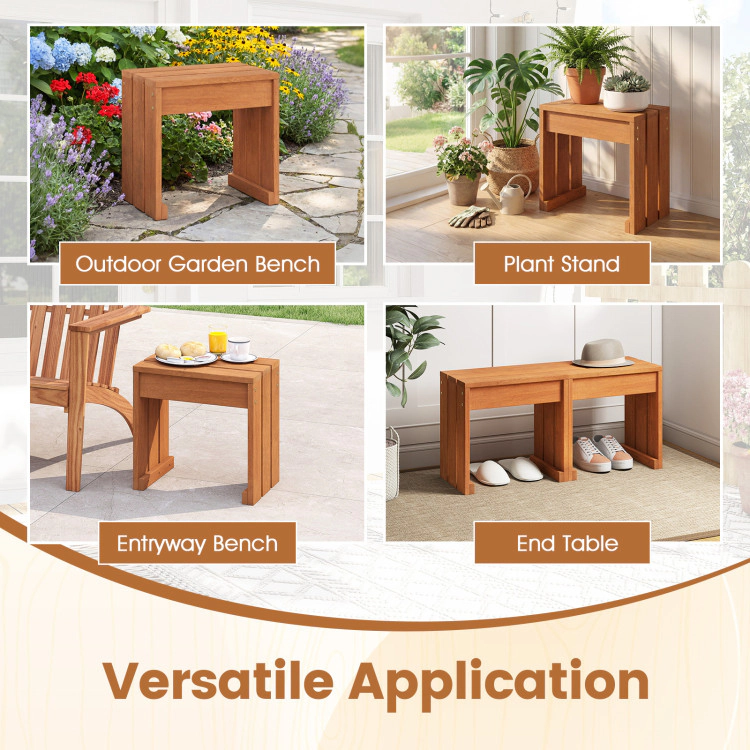 Hivvago Outdoor Garden Bench Single Person Patio Backless Bench With Solid Wooden Frame