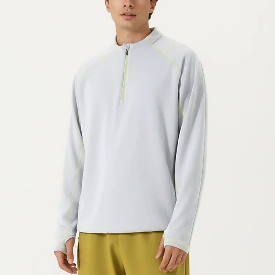 Anna-Kaci Men's Long Sleeve Half-Zip Pullover Top with Textured Knit Fabric and Contrast Seam Detailing