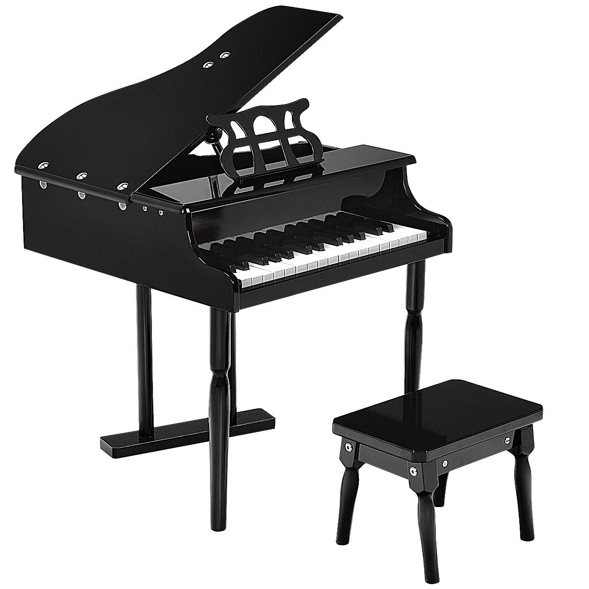 SUGIFT Black 30-Key 110-lb Bench Capacity Kids Mini Grand Piano with Birch Legs and Safety Hinge Cover