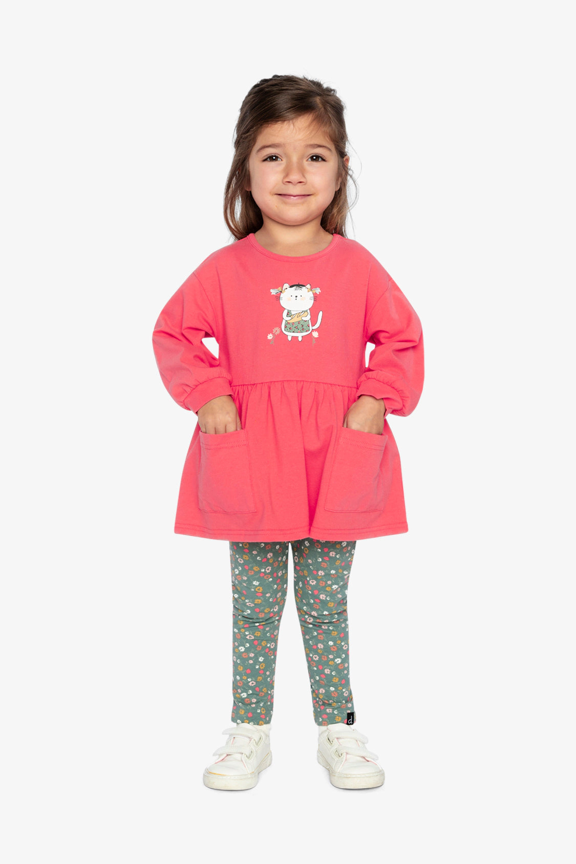 Deux par Girls Cat Graphic Patch-Pocket Organic Cotton Tunic