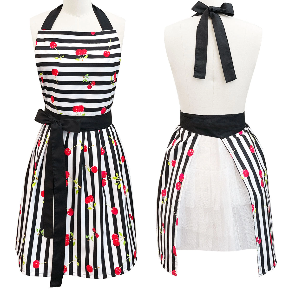 Wrapables Women's Cherries and Stripes Flirty Apron, Mother's Day Gift