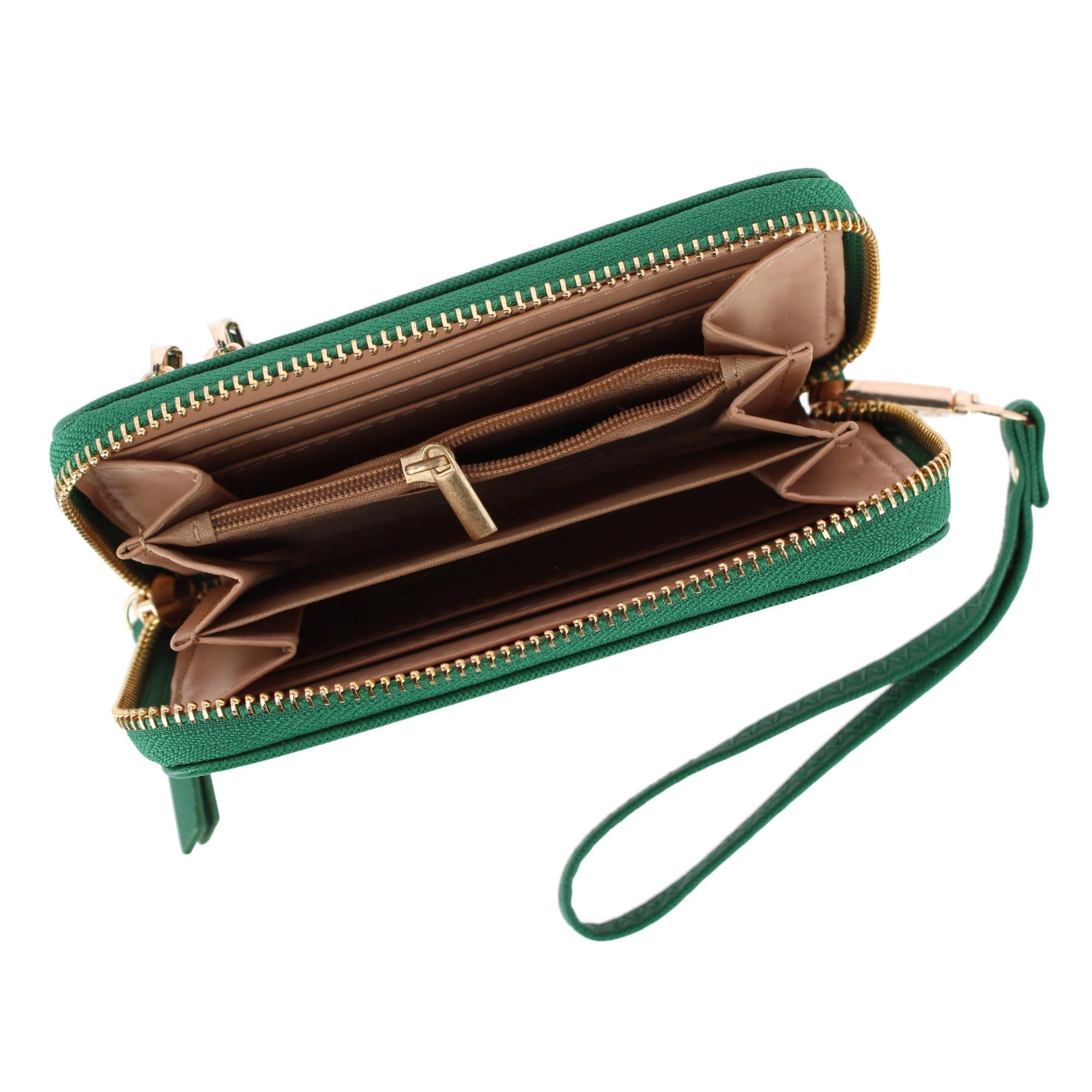 CTM Women's Premium Faux Leather Zip Around Wristlet Wallet