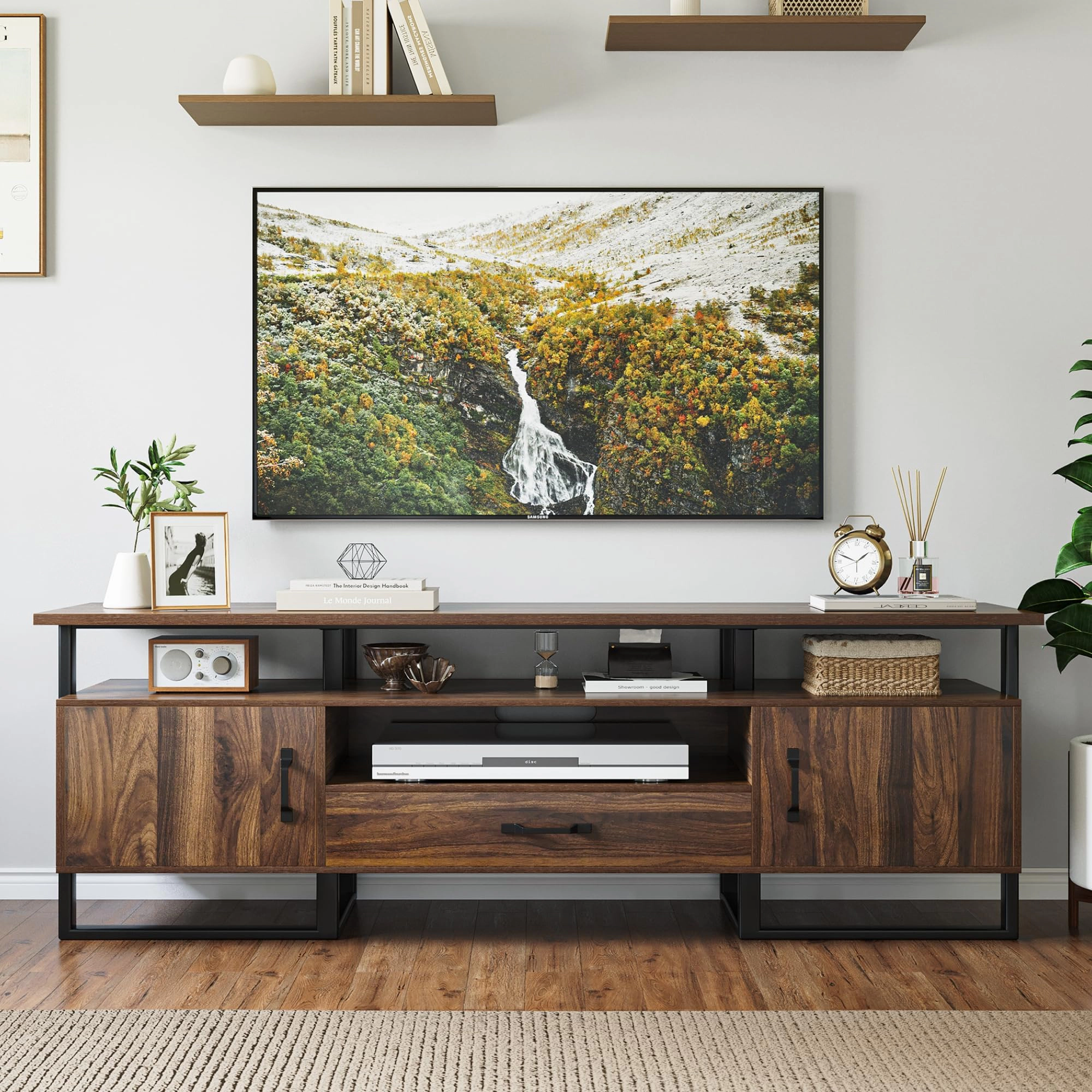 BebreezChic TV Stand for 75 Inch TV, Entertainment Center with Storage and Drawer, Industrial Media TV Console Cabinet