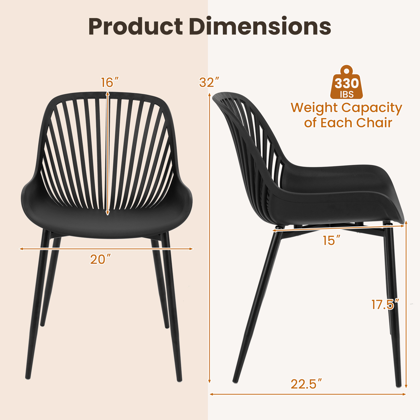 SUGIFT Modern Cutout Backrest Kitchen Dining Chairs with Metal Legs 330-lb Capacity Black