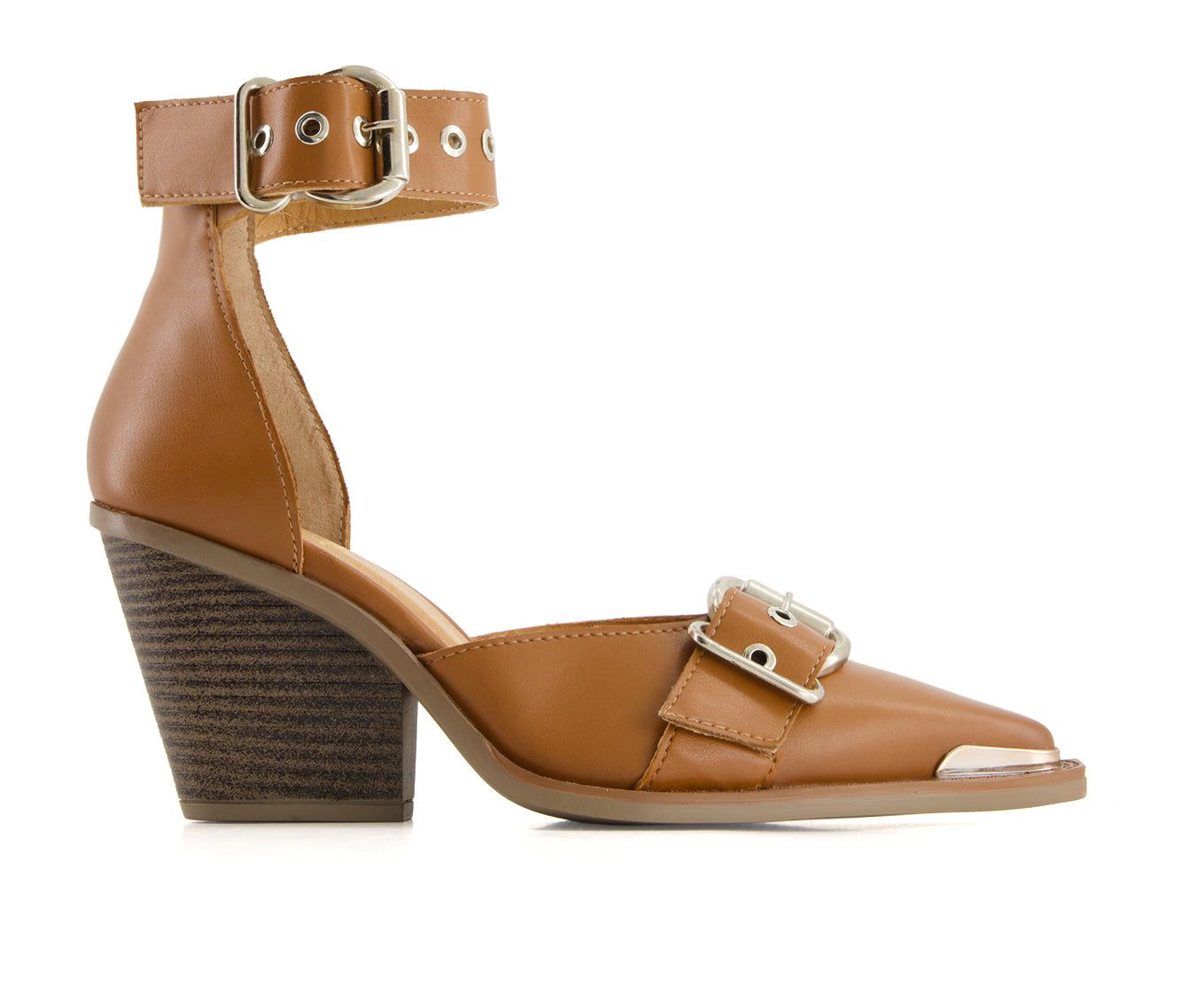 Andrea Womens Pointed Toe Riveted Ankle Strap Pumps