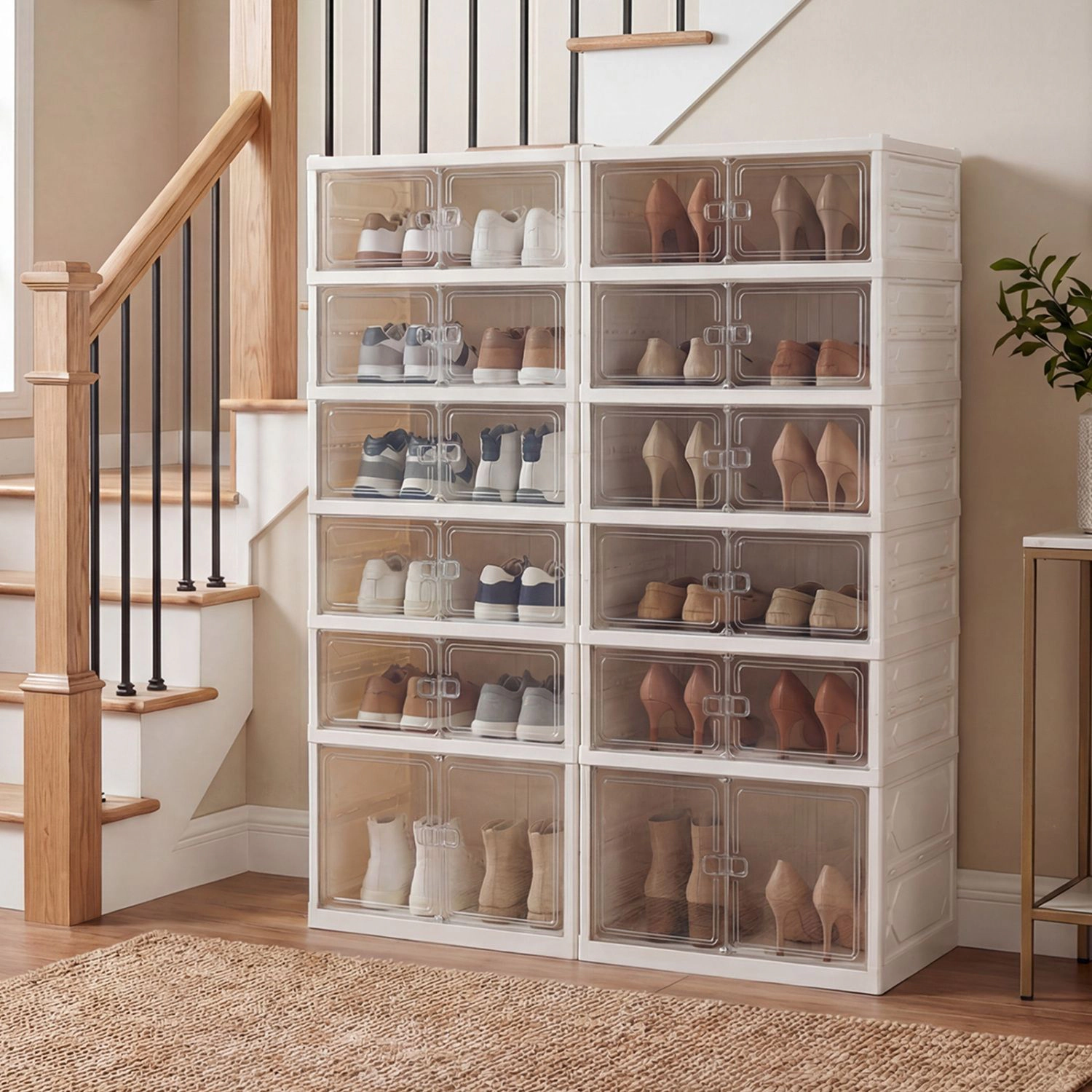SlickBlue 6-Tier Foldable Shoe Rack with Clear Doors, 12-Pair Storage