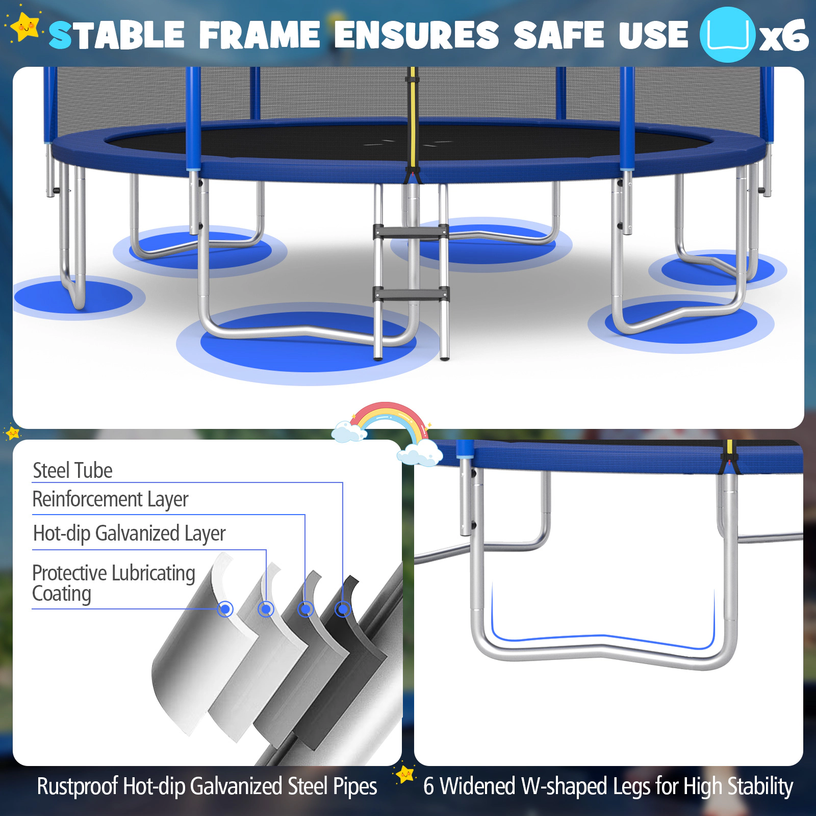 SUGIFT Kids Blue 12-ft Outdoor Recreational Trampoline with Safety Enclosure Net 400-lb Jumper Capacity Ages 3+
