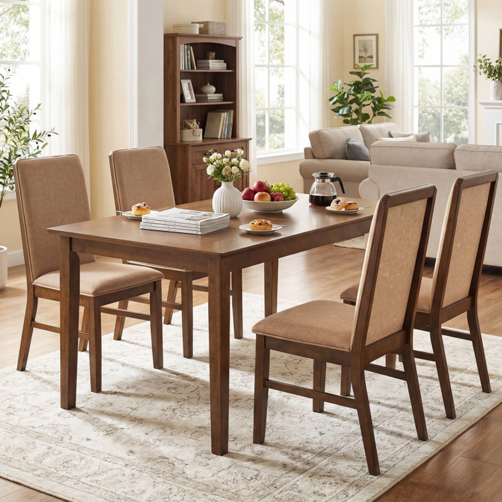 SUGIFT Set of 4 Brown Upholstered High Back Dining Chairs with Linen Seat 23.5-in W 38-in H 330-lb Per Chair