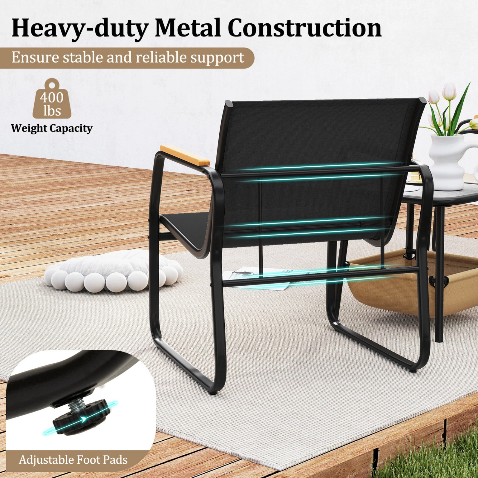 SUGIFT 3-Piece Brown Mesh Patio Bistro Set with 2 Armchairs and Storage Side Table
