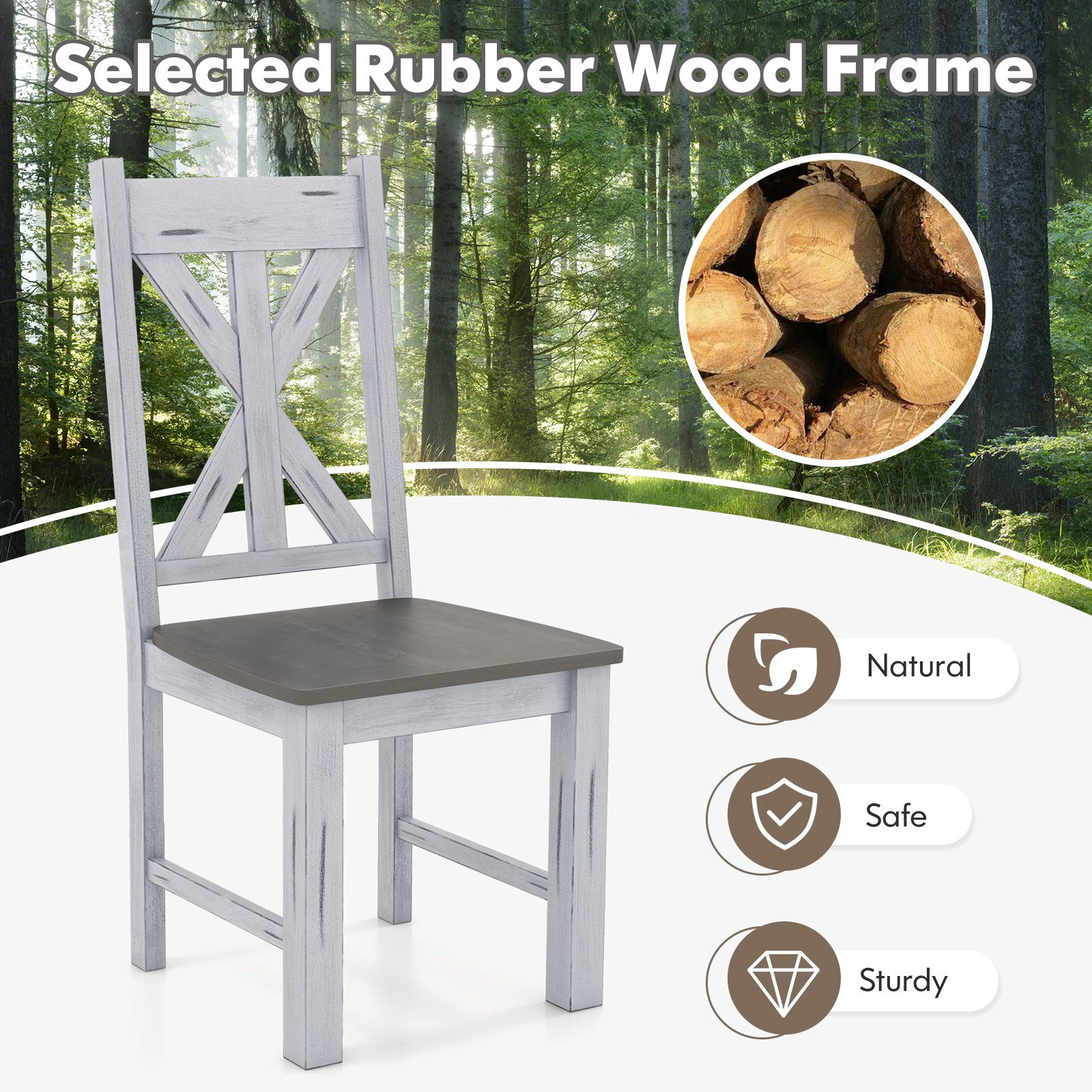 SlickBlue Farmhouse Dining Chairs Set of 2, Hollow Back Wood Chairs
