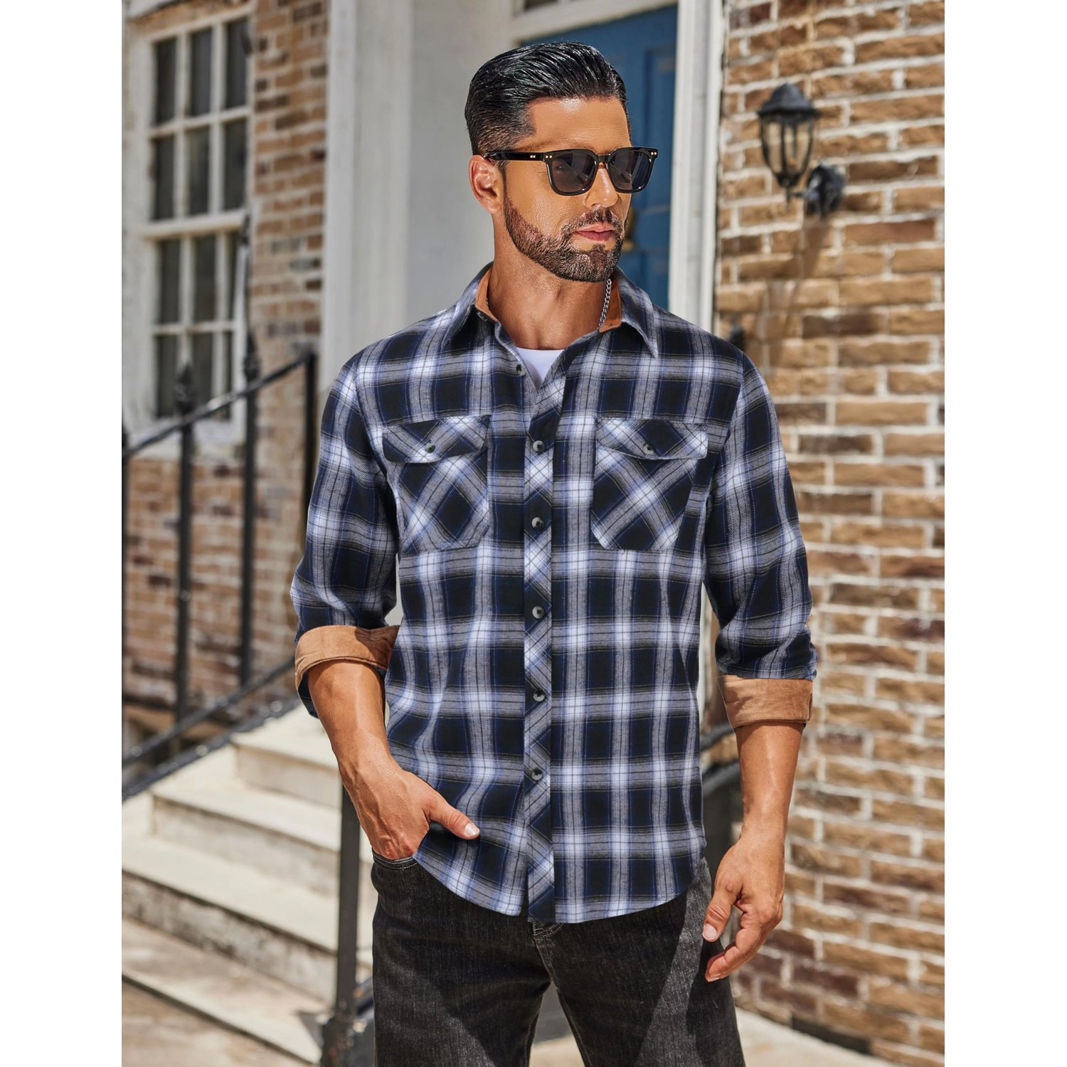 COOFANDY Mens Short Sleeve Button Down Shirt  Lapel Collar Pocket Casual Tops