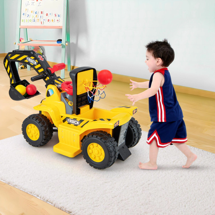 Hivvago 6V Kids Ride On Excavator Fun Digger With Folding Basketball Hoop