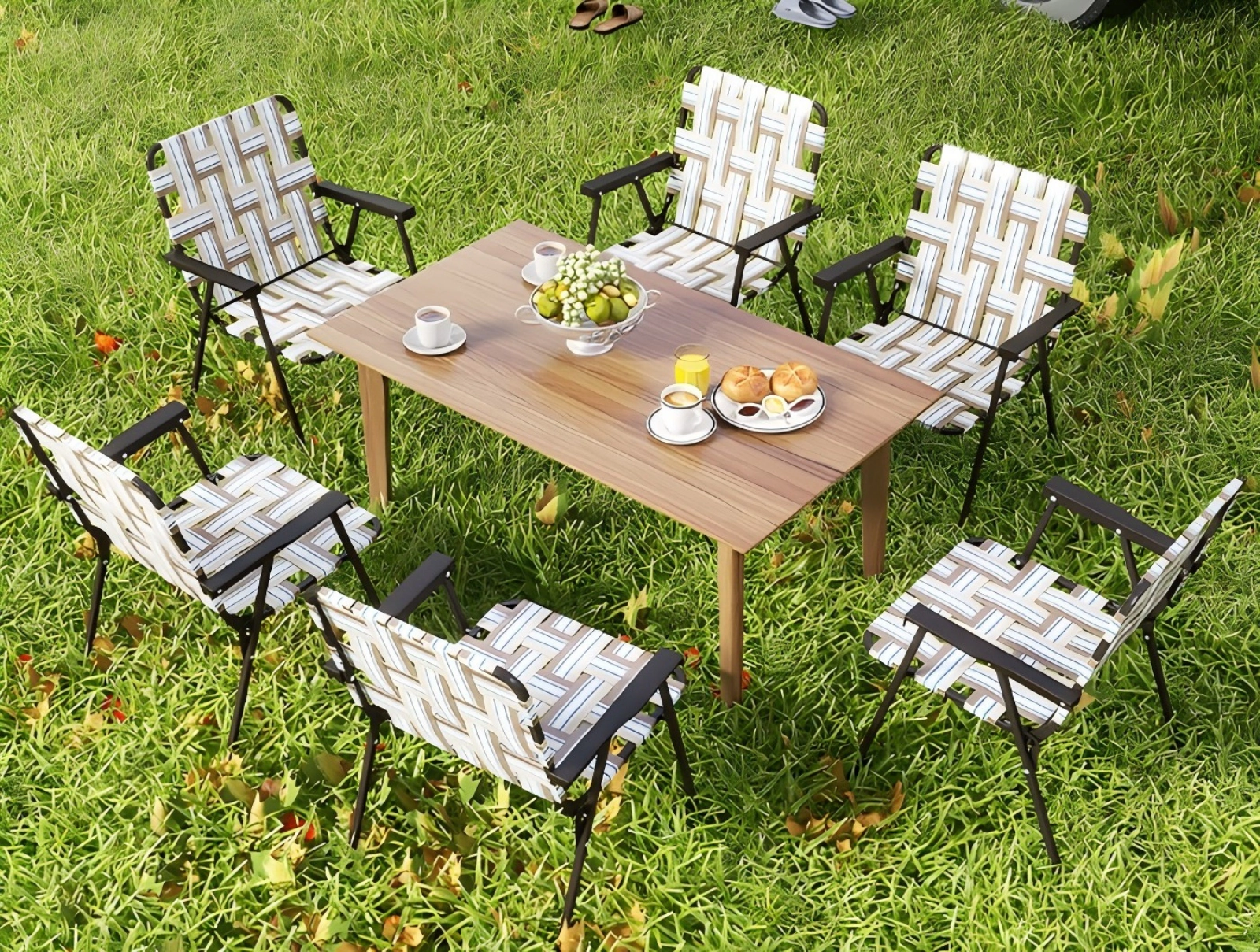 SUGIFT Folding Beach and Camping Lawn Webbing Chair Set 265-Lb Capacity Brown