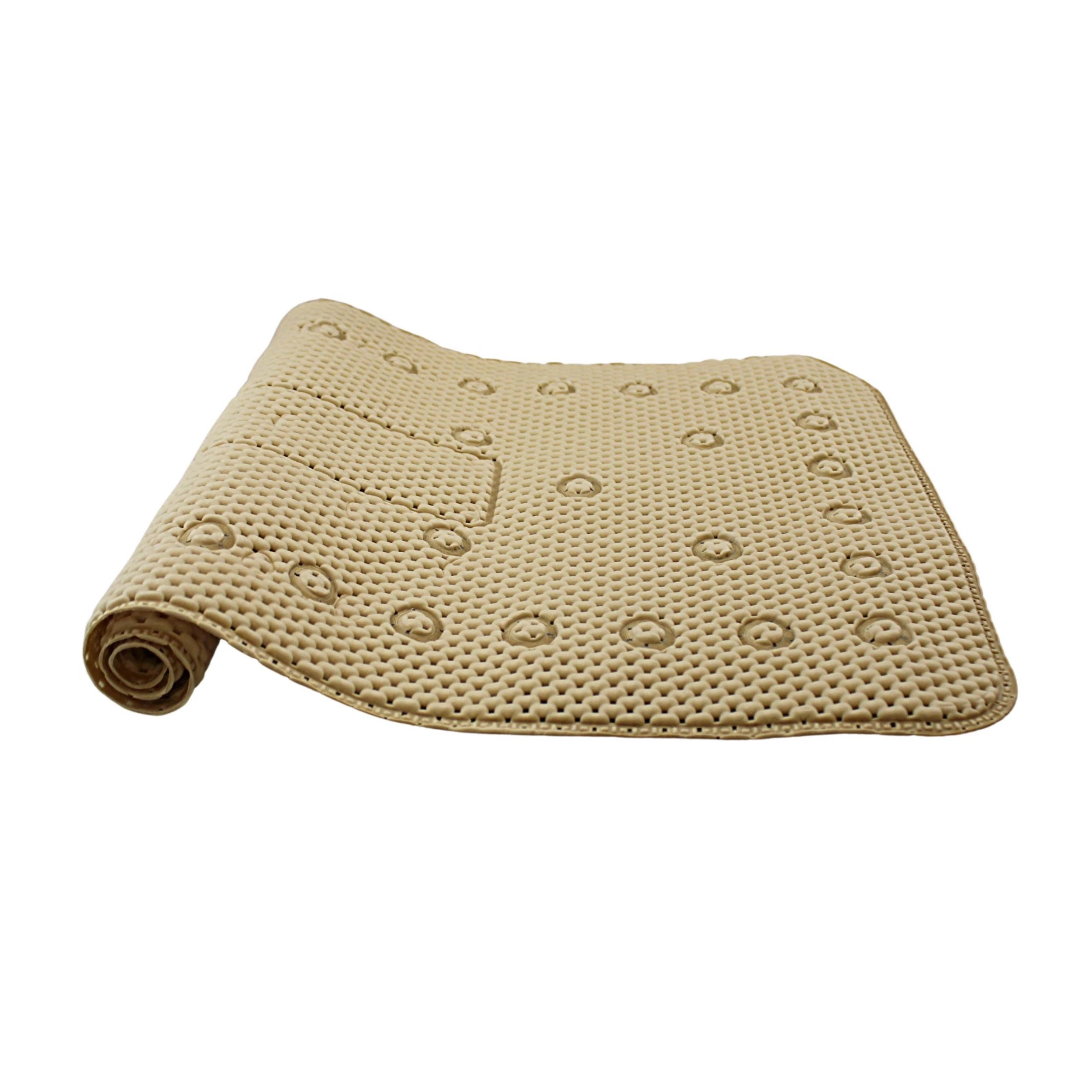 Home Collection Beige Anti-Slip Waffle Bath Mat 27.5" x 16" with Suction Cups