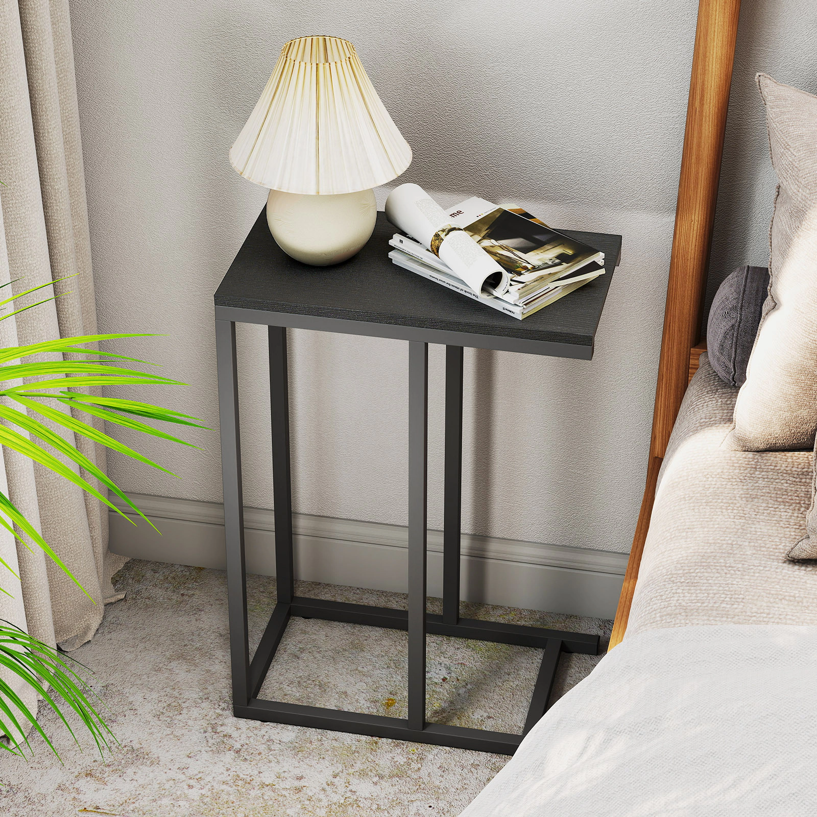 Slickblue Narrow C End Table with Wood Grain Top for Living Room Bedroom