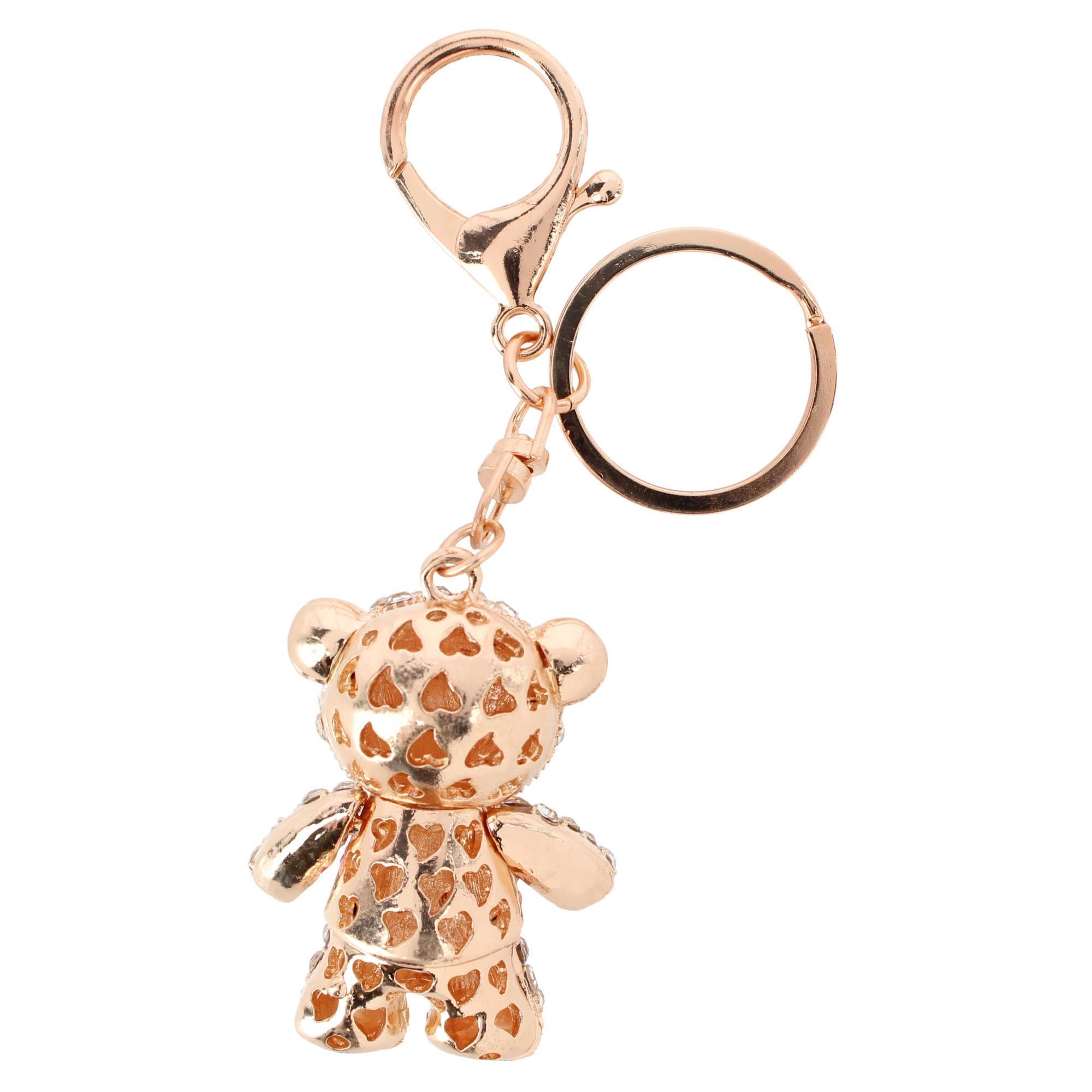 CTM Women's Adorable Rhinestone Teddy Bear Bag Charm & Keychain