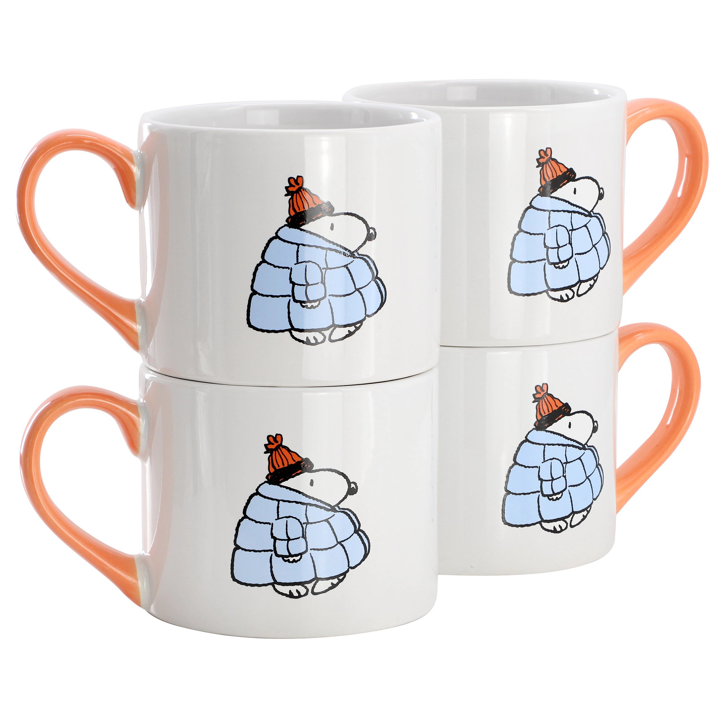 Peanuts All Bundled Up 4 Piece 19 Ounce Stackable Stoneware Mug Set in Peach