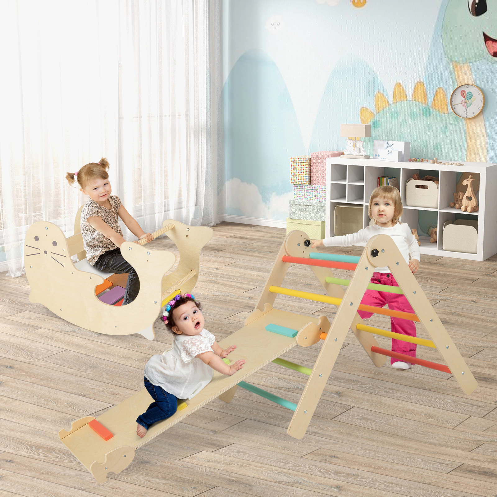 SUGIFT Toddler Reversible Ramp and Sea Lion Climber 7-in-1 Indoor Climbing Toy