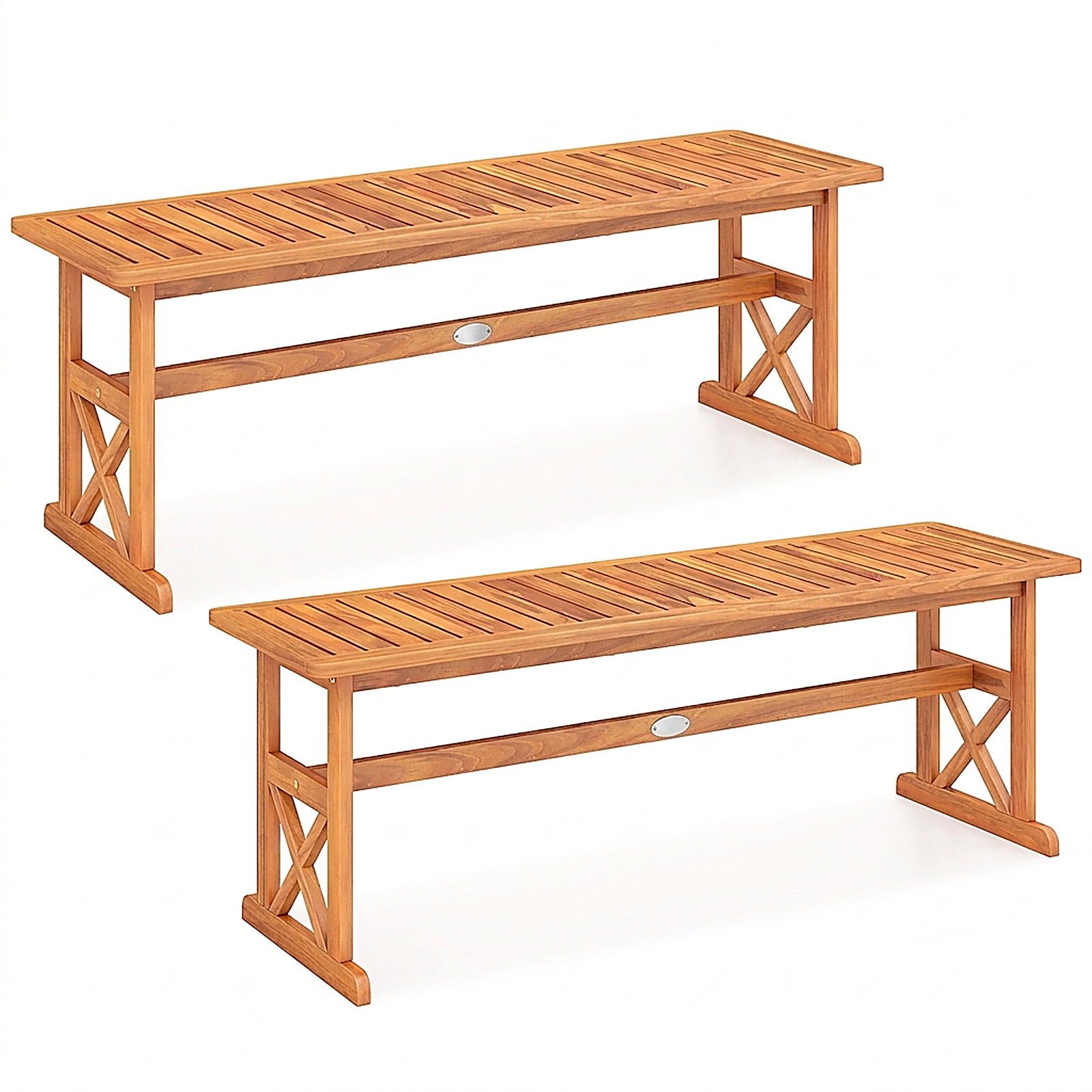 SUGIFT 51-in Outdoor Acacia Wood Bench with Slatted Seat 800-lb Capacity 2-3 Person 18-in Tall 2-Piece Set Natural