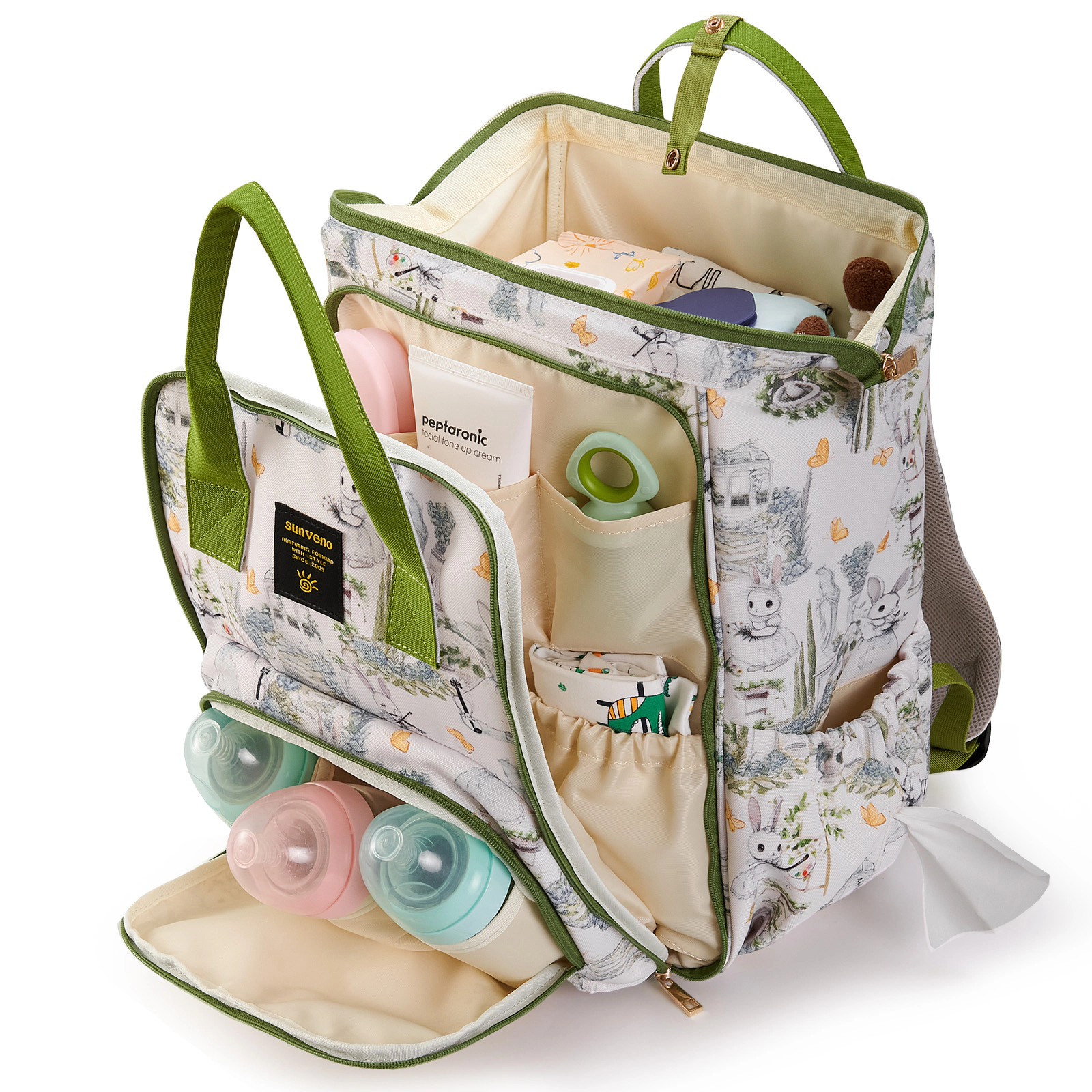SUNVENO Wide-Open Frame Diaper Bag Backpack