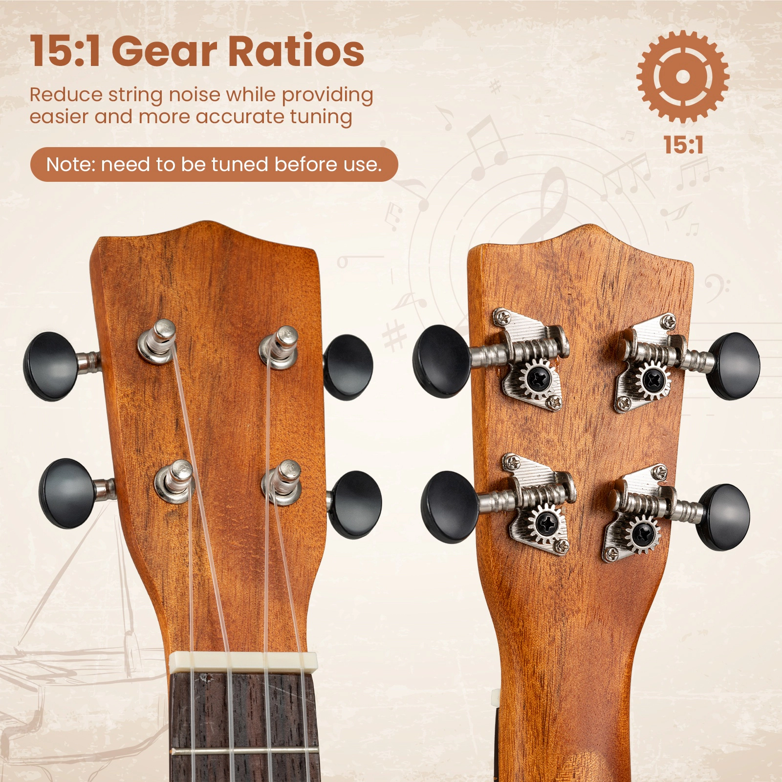 SUGIFT 21-in Soprano Mahogany Ukulele Set Gig Bag Strap Pick 4 Nylon Strings 12 Frets 1.5-lb Natural