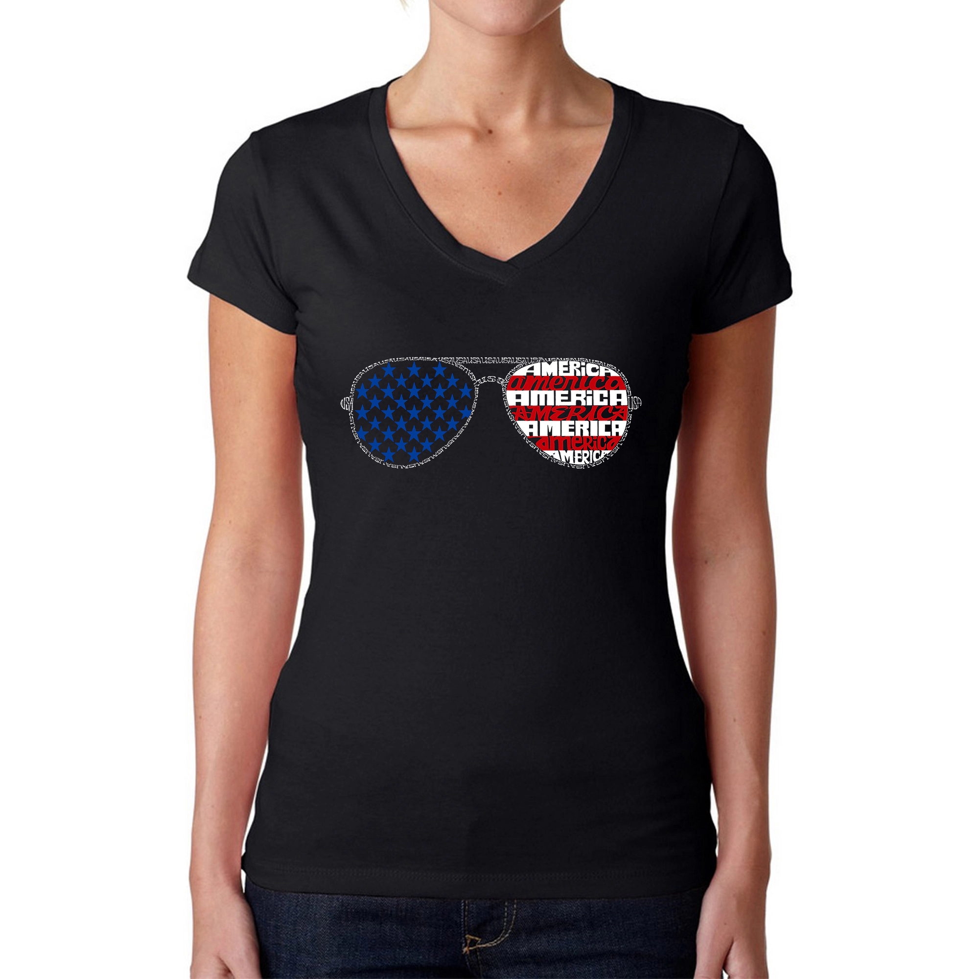 LA Pop Art Womens Word V-Neck T-Shirt