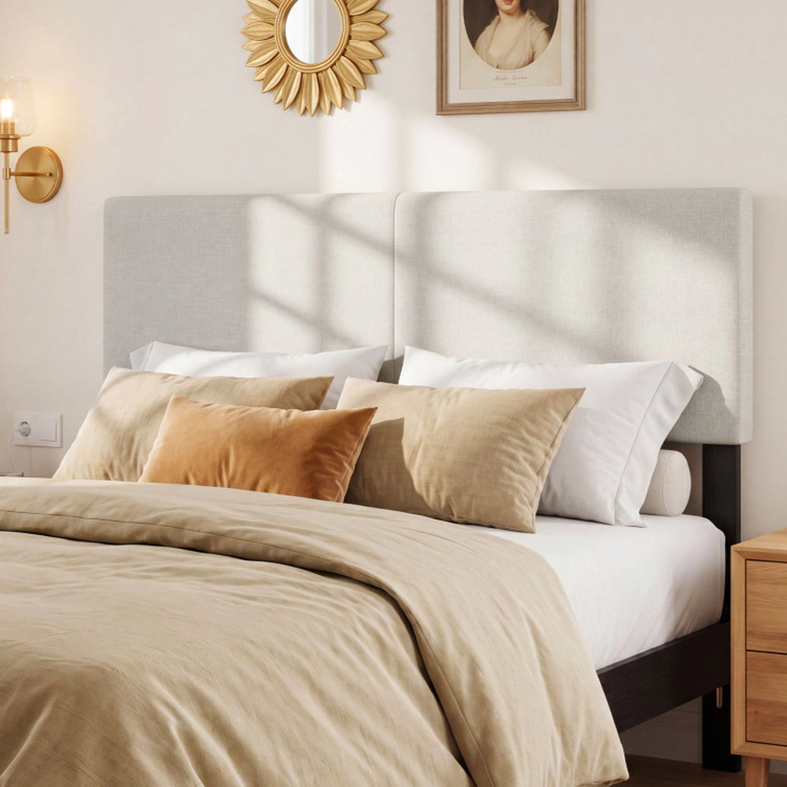SUGIFT Vertical Quilted Faux Linen Panel Upholstered Full Queen Headboard