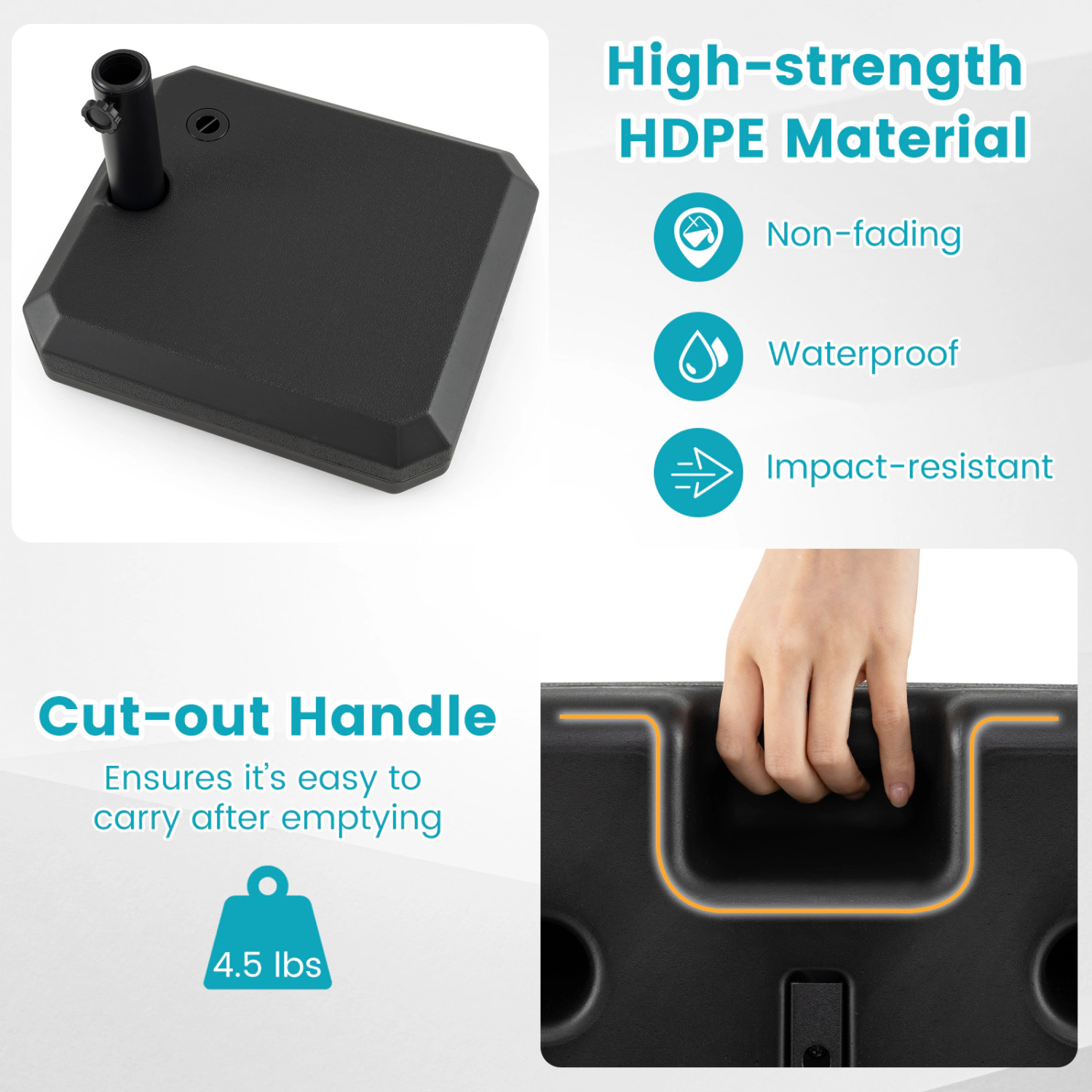 Slickblue Compact Half Umbrella Base 17.5 Inch Fillable Water Sand Weighted Patio Corner Stand