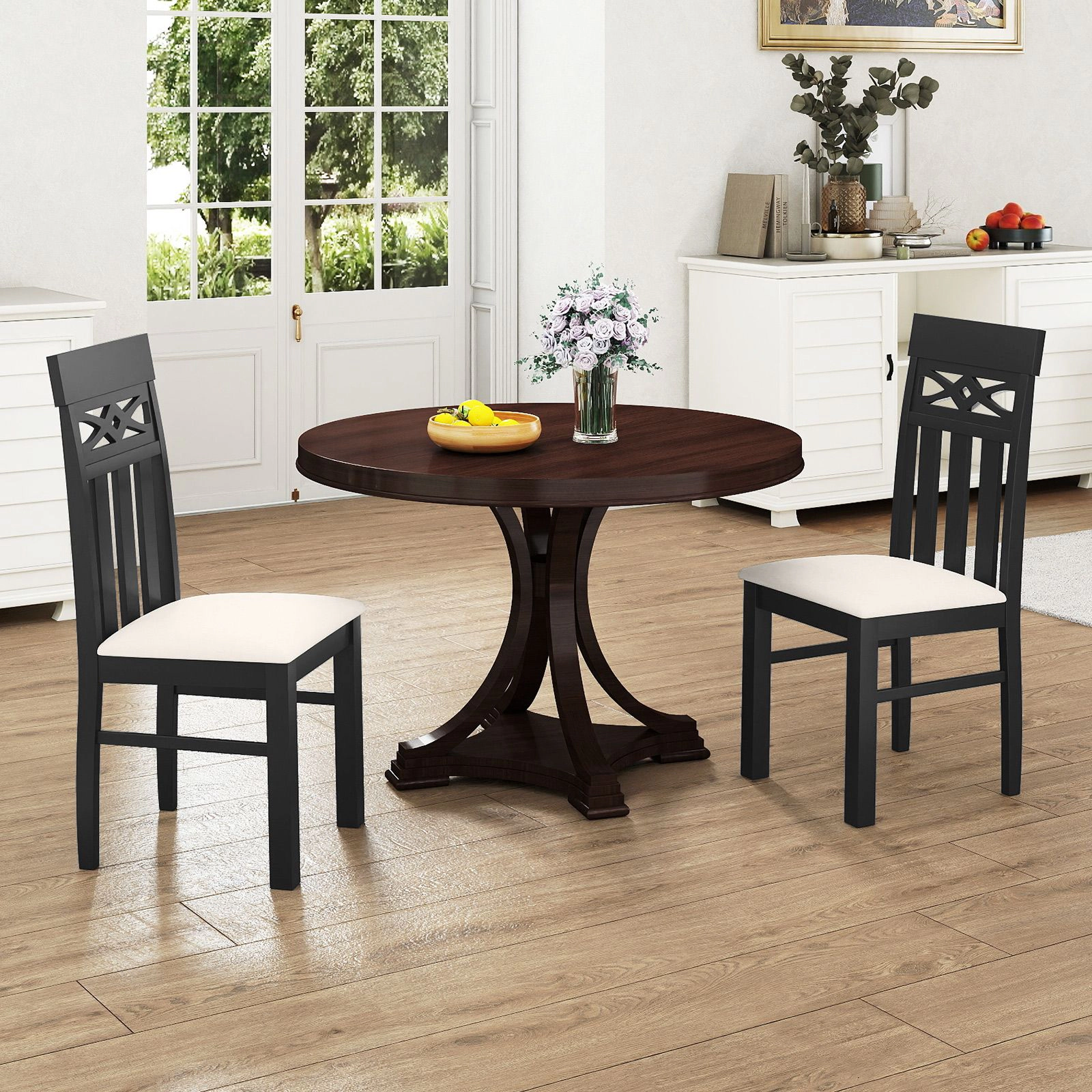 SlickBlue Farmhouse Dining Chairs High Back Rubber Wood Set of 2