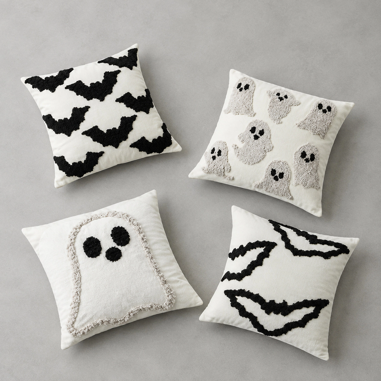 WZK Chenille Ghost Bat Embroidery Invisible Zip Halloween Throw Pillow Covers