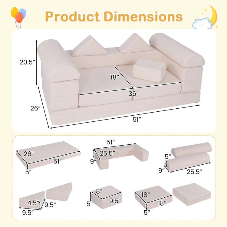 Hivvago 9-Piece Climb and Crawl Foam Floor Playset with Breathable Suede Fabric