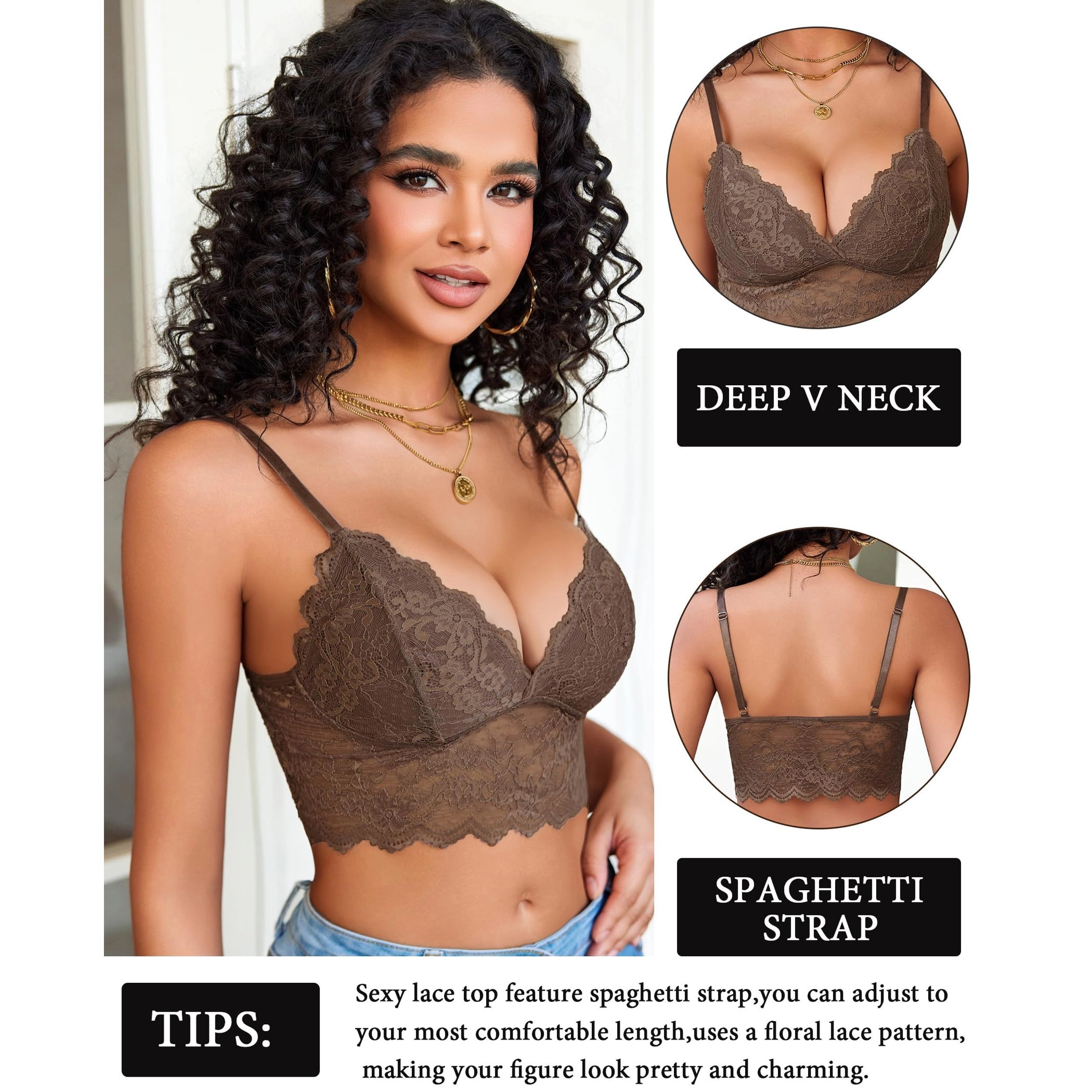 Avidlove Women's Lace V Neck Spaghetti Strap Crop Bralette