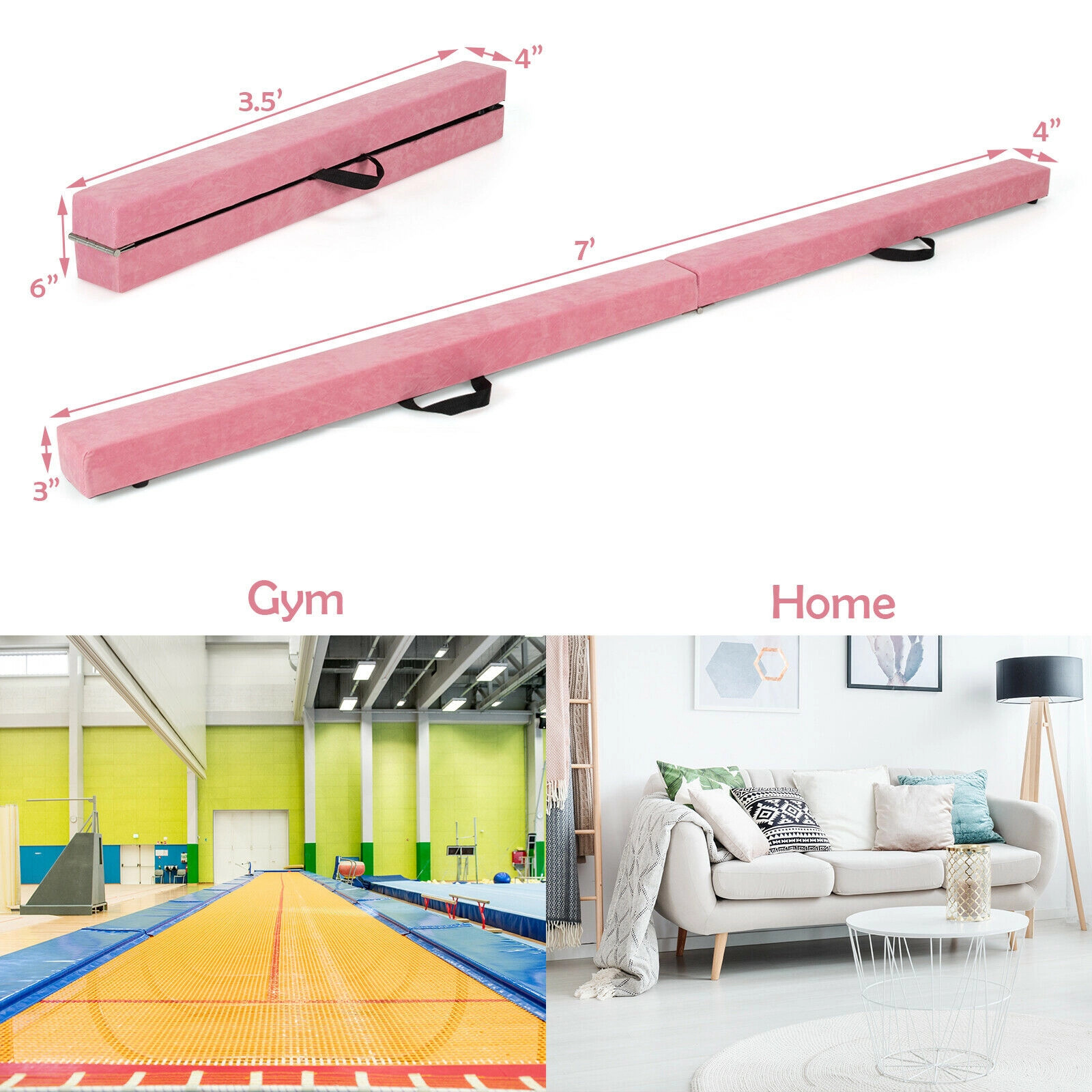 SUGIFT Kids Pink 7-ft Folding Gymnastics Balance Beam with Carry Handles 82.5-in W 4-in D 154-lb User Capacity