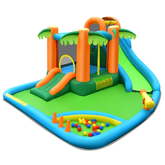 LJG Kids Inflatable Water Slide Park with Upgraded Handrail without Blower