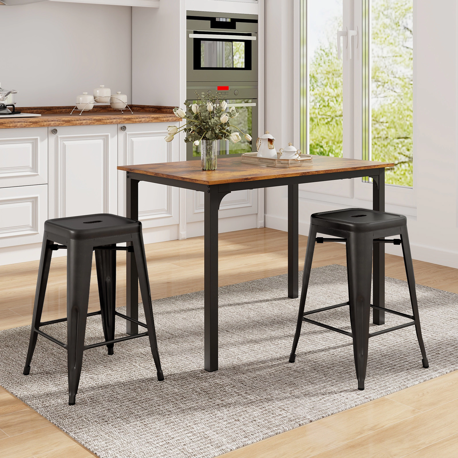 Glintex 4-Piece 24-Inch Stackable Metal Counter Stool Set with Footrest
